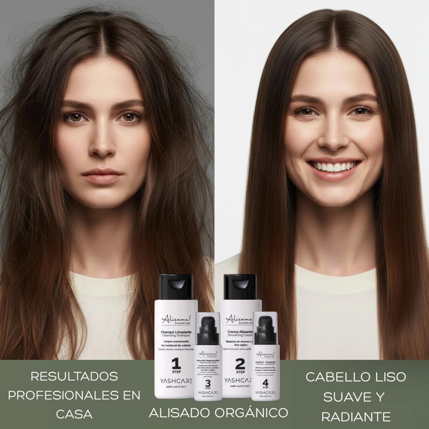 Kit Alisado Organico Vegano Profesional - Champú, Alisador, Mascarilla y Crema Anti Frizz