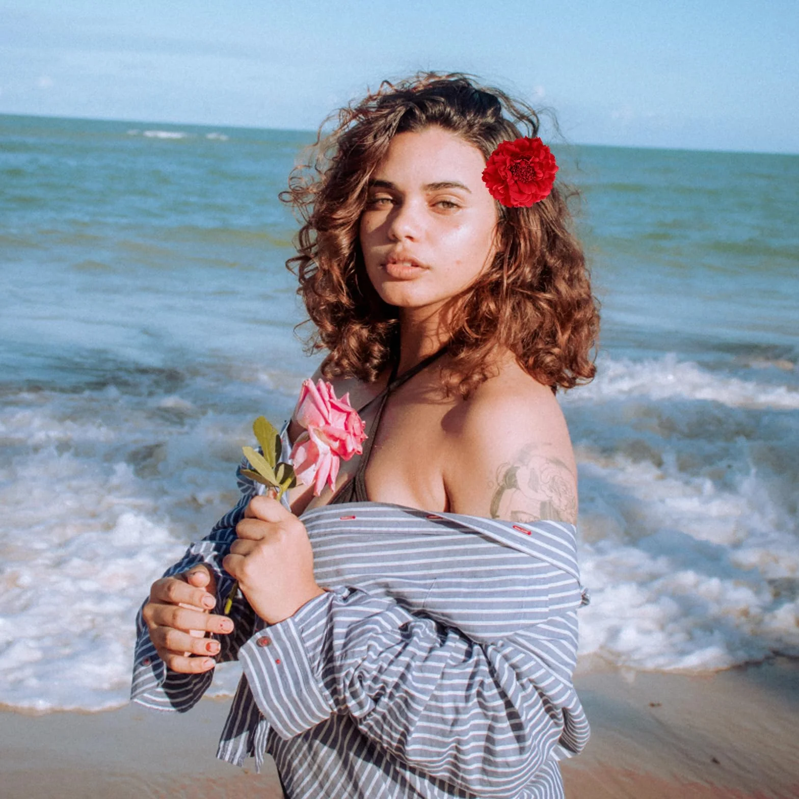 VEGCOO 8 Clips Pelo Flor, Horquillas Peonía Rojo para Mujer Feria Abril Sevillana