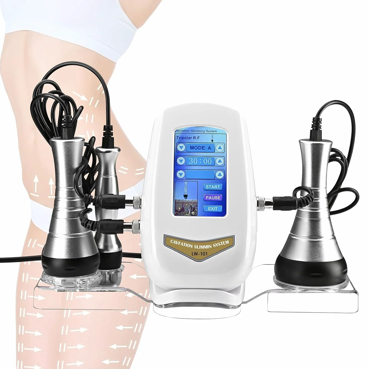 3 en 1 Máquina de Adelgazamiento de Belleza 40K Instrumento de pérdida de Peso por radiofrecuencia Máquina de Adelgazamiento ultrasónica para Abdomen, glúteos y Muslos, Cuidado de la Piel