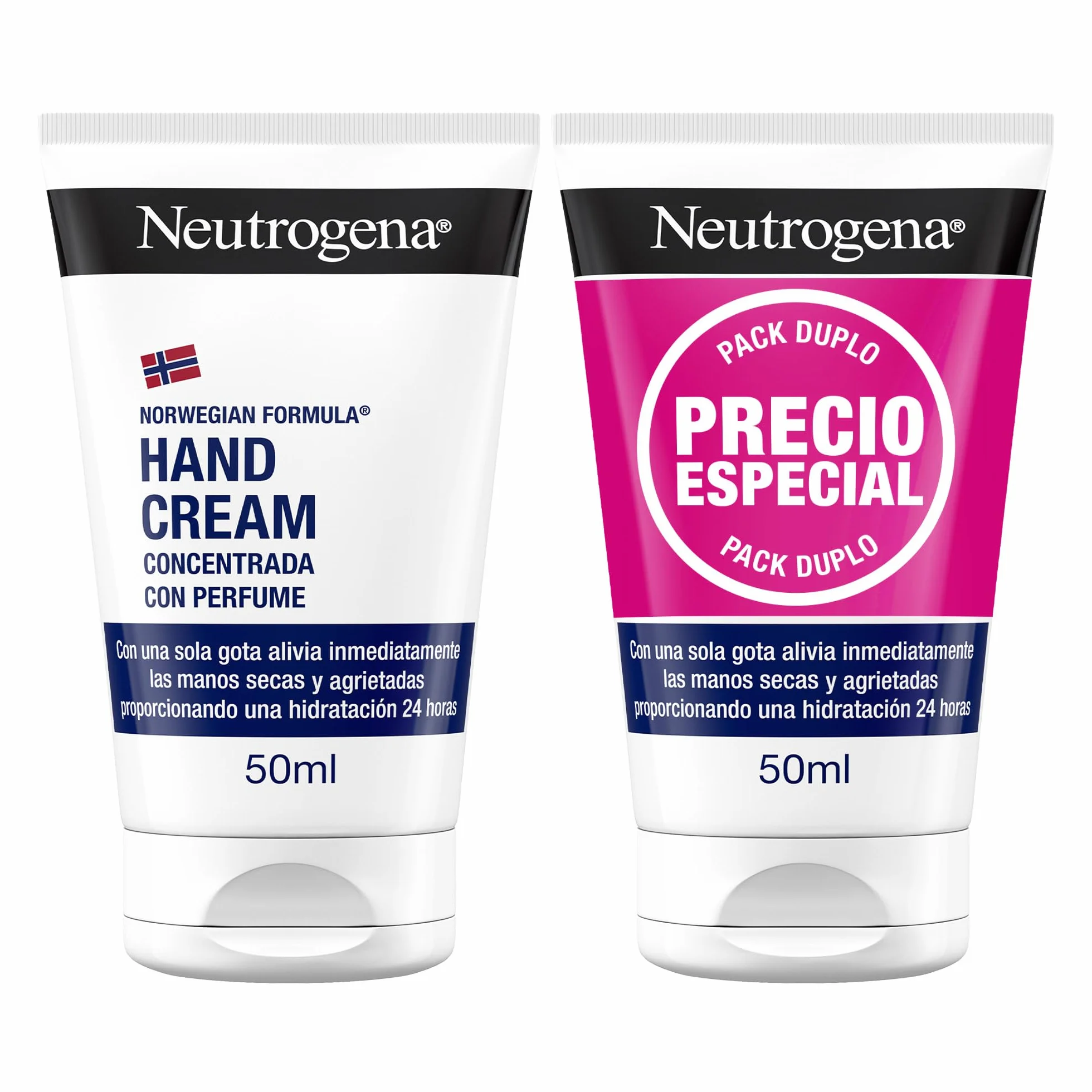 Neutrogena Duplo Crema de Manos Concentrada con Perfume 2 x 50 ml reparadora para pieles sensibles agrietadas y secas con glicerina y vitamina E