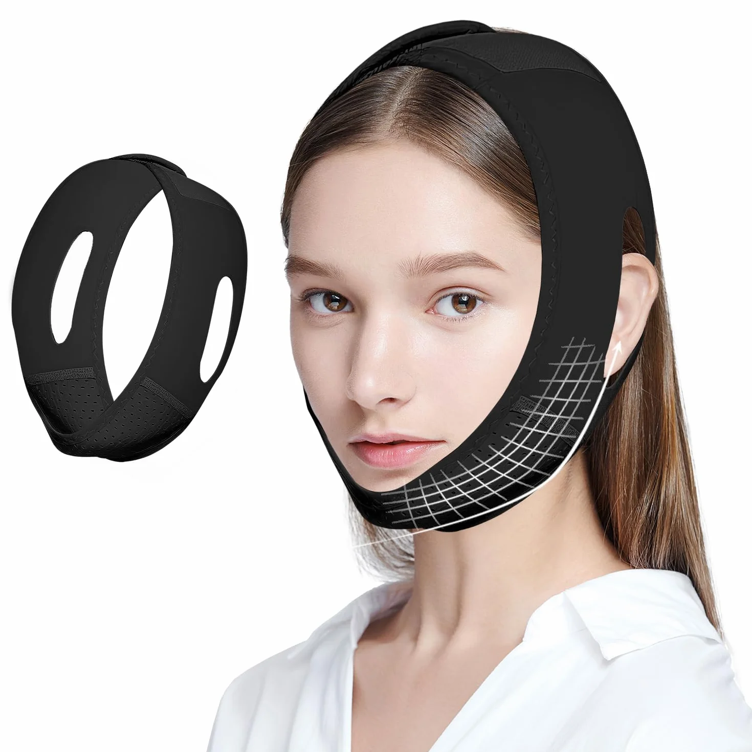 Mascarilla de mentón reductor de papada adelgazante facial en forma de V correa ajustable para dormir esculpir mandíbula reafirmar piel negro