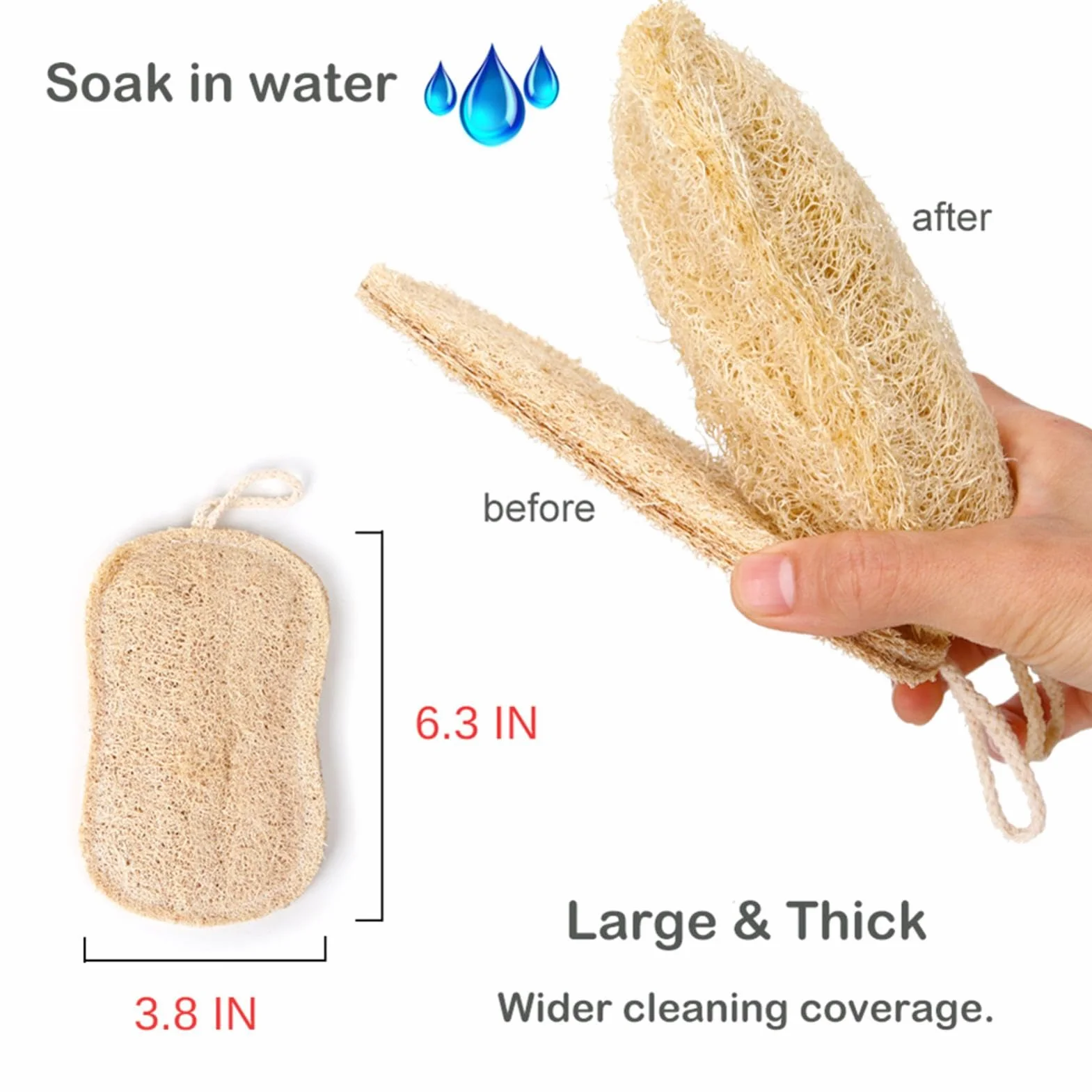 Esponja de Cocina de Lufa Natural - Esponja Exfoliante Compostable, Antiarañazos