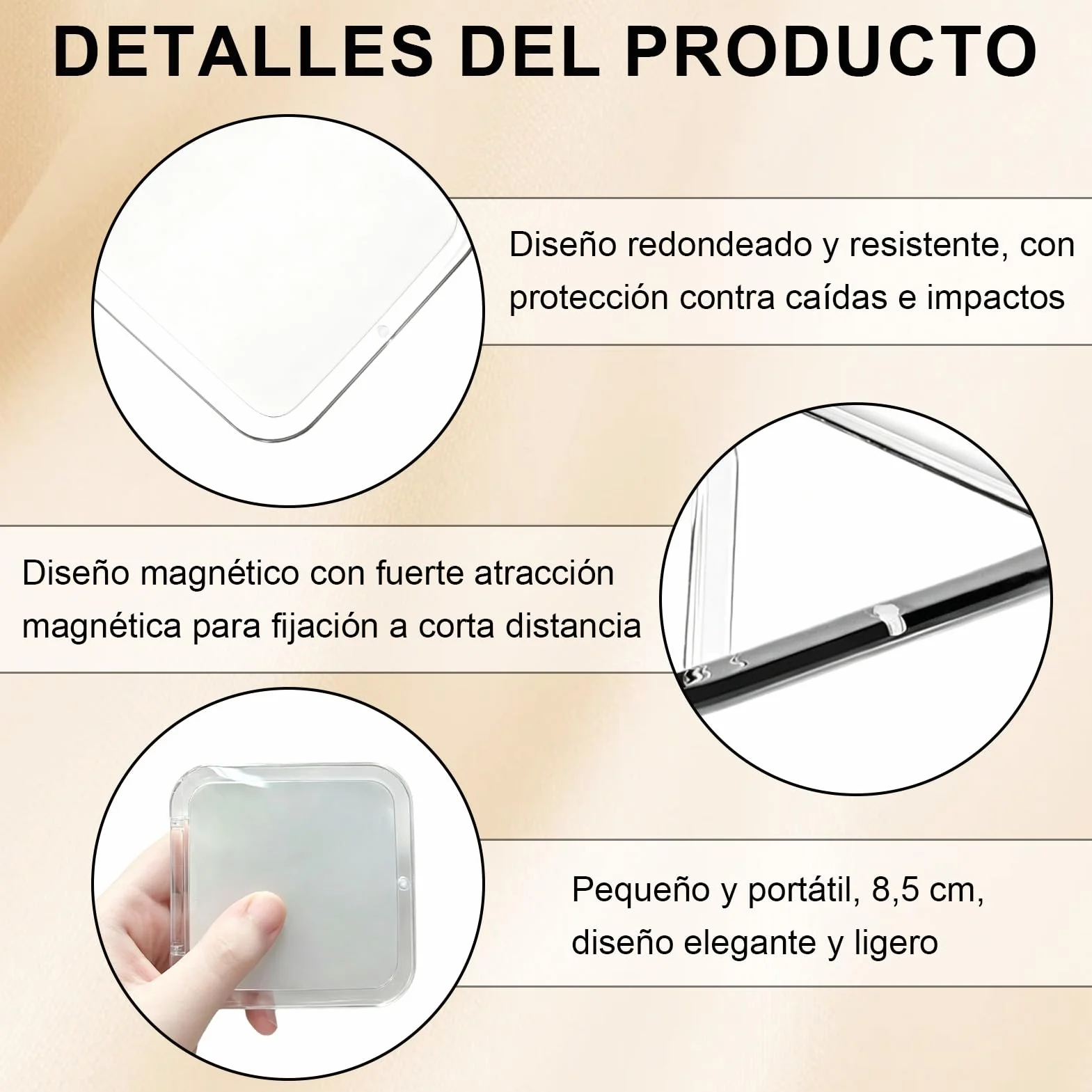 Espejo de Bolsillo 30X Doble Cara Maquillaje 8x8cm Plegable