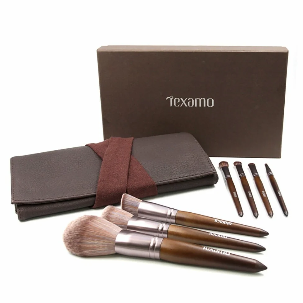 Estuche de 7 brochas de maquillaje Texamo Lunay con cerdas MCF, uso profesional Végan