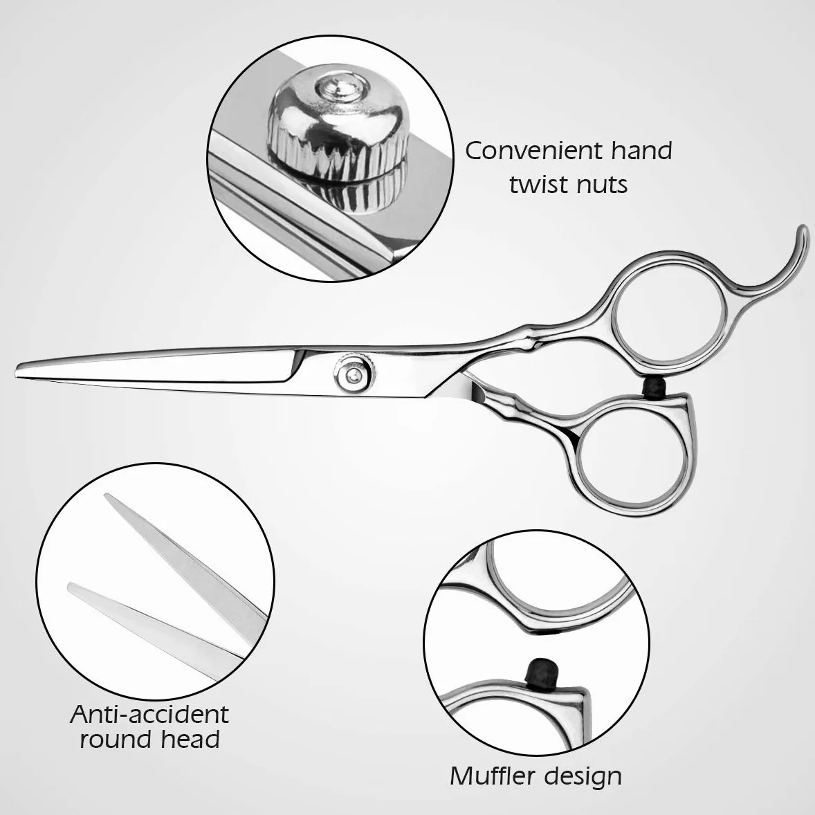 Tijeras de corte de pelo profesionales para el hogar, peluquería/salón de belleza, kit de tijeras de adelgazamiento con peine y estuche para hombres y mujeres (plateado)
