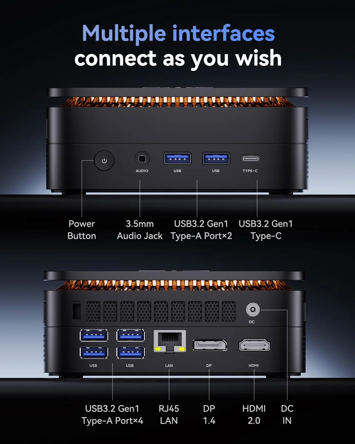 NiPoGi Pinova P1 Mini PC AMD Ryzen R2544 16GB DDR4 256GB SSD 4K Triple Display HDMI Type-C DP Wi-Fi 5 BT 4.2 LAN