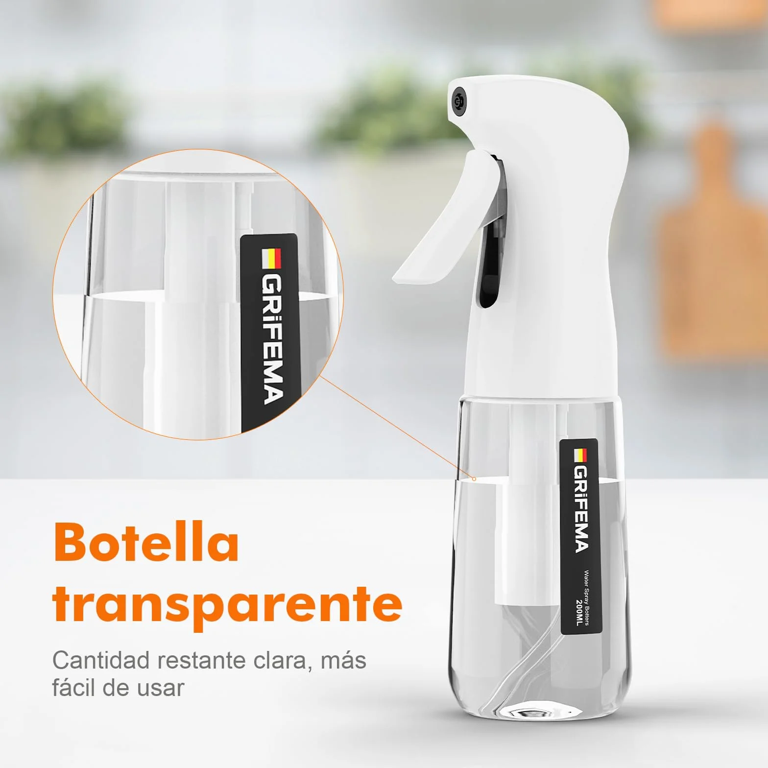 GRIFEMA Botella Spray Pulverizador de Agua 200 ml Blanco Reutilizable Niebla Fina