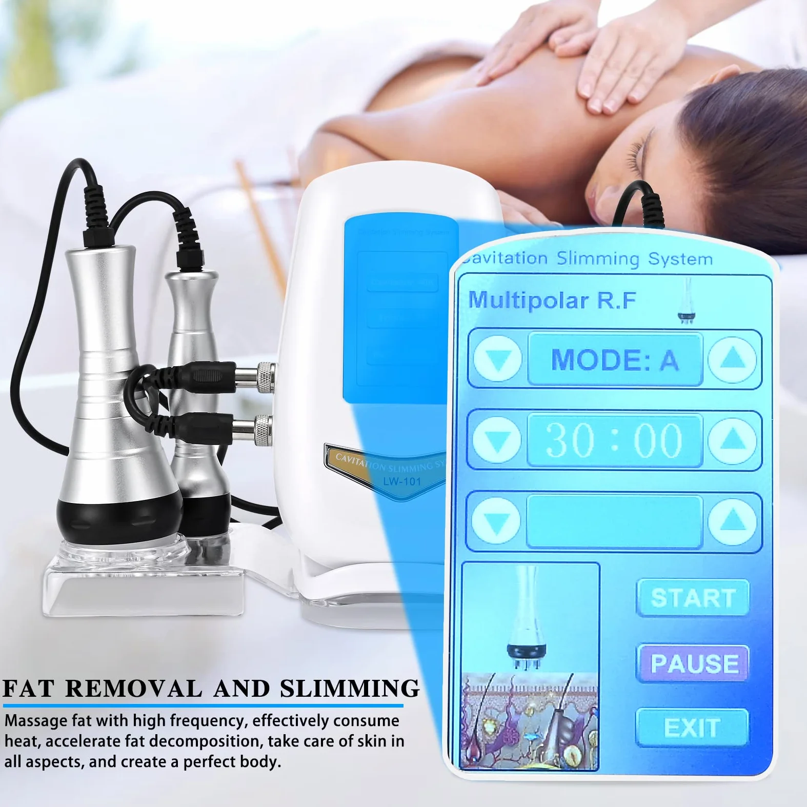 3 en 1 Máquina de Adelgazamiento de Belleza 40K Instrumento de pérdida de Peso por radiofrecuencia Máquina de Adelgazamiento ultrasónica para Abdomen, glúteos y Muslos, Cuidado de la Piel