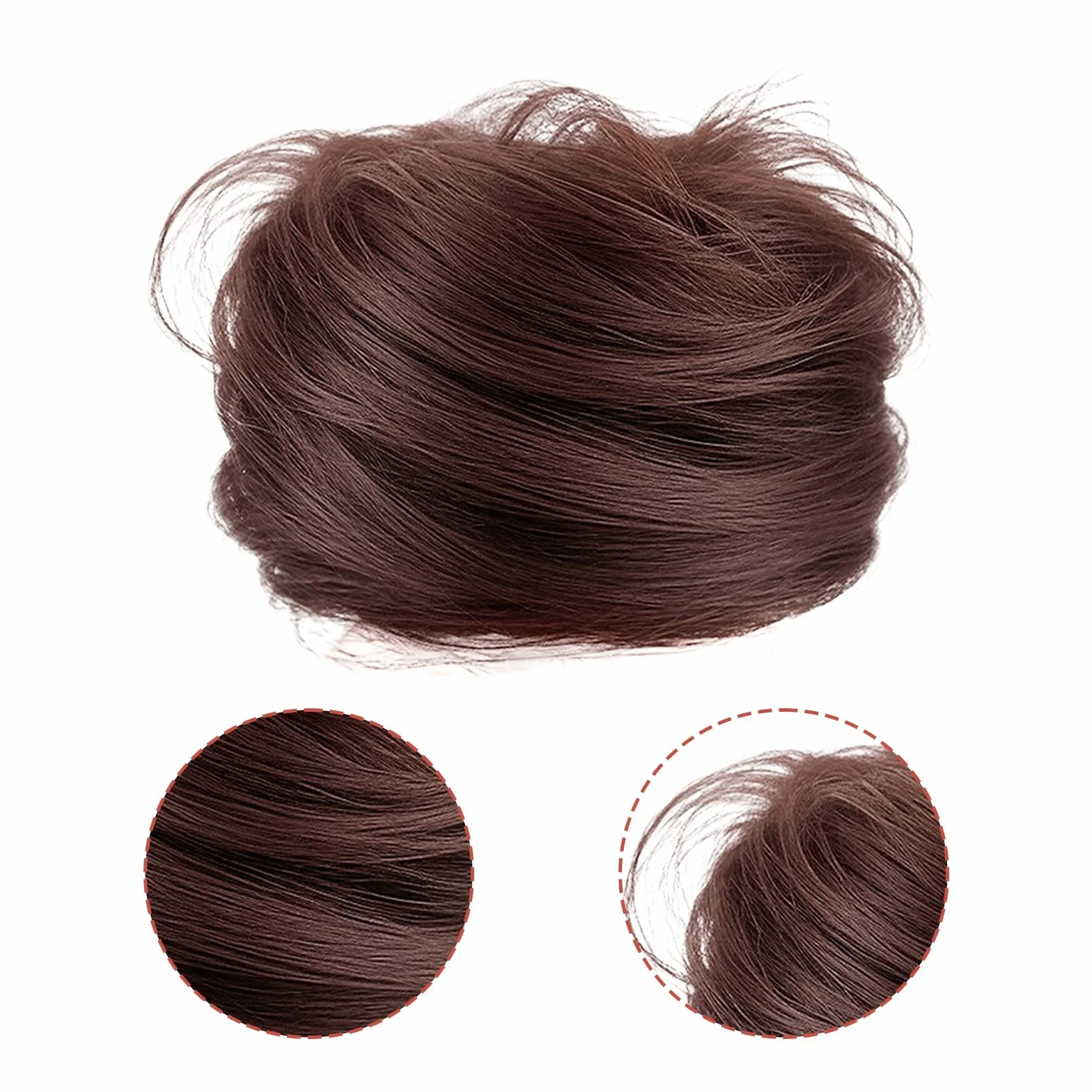 Coletero con goma para pelo moño fino falso postizo real mujeres extensiones bodas fiestas uso diario marrón oscuro
