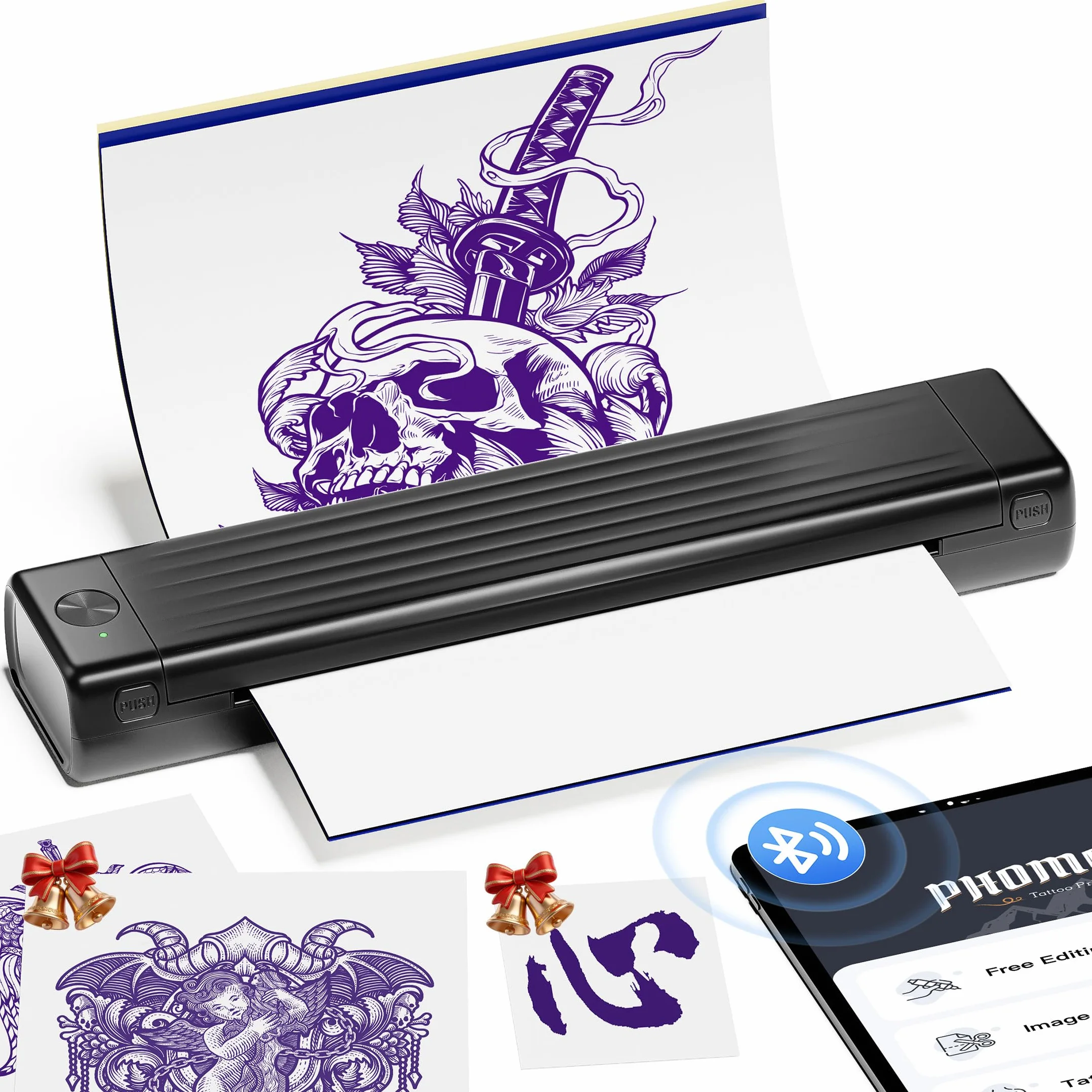 Itari Termocopiadora Tattoo, Impresora Tatuajes con 10 Hojas de Papel de Transferencia, Impresora Termica Tattoo, Prensas de impresión Compatible con Smartphone PC, Negro
