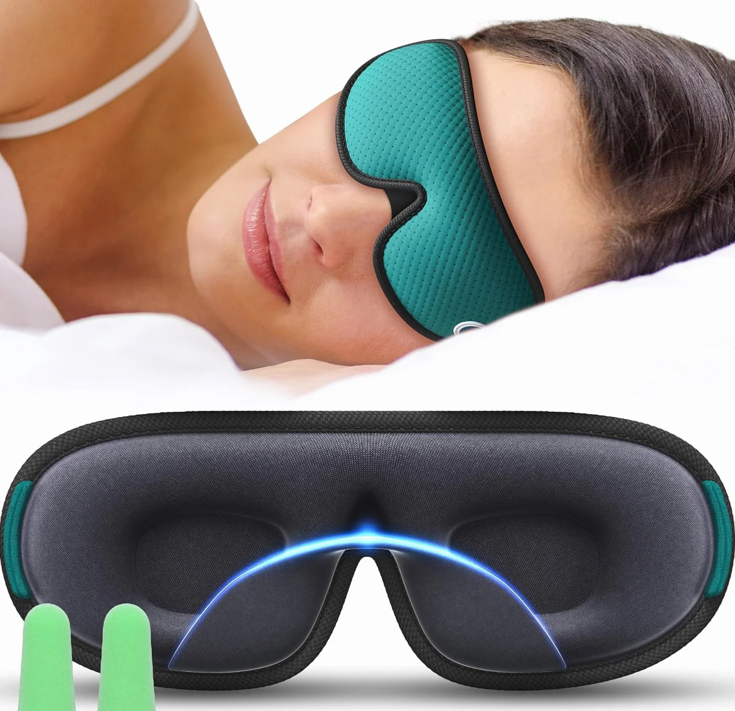 Antifaz para Dormir 3D Oscuridad Total 4pc, Ajustable de Malla Transpirable para Mujer y Hombre