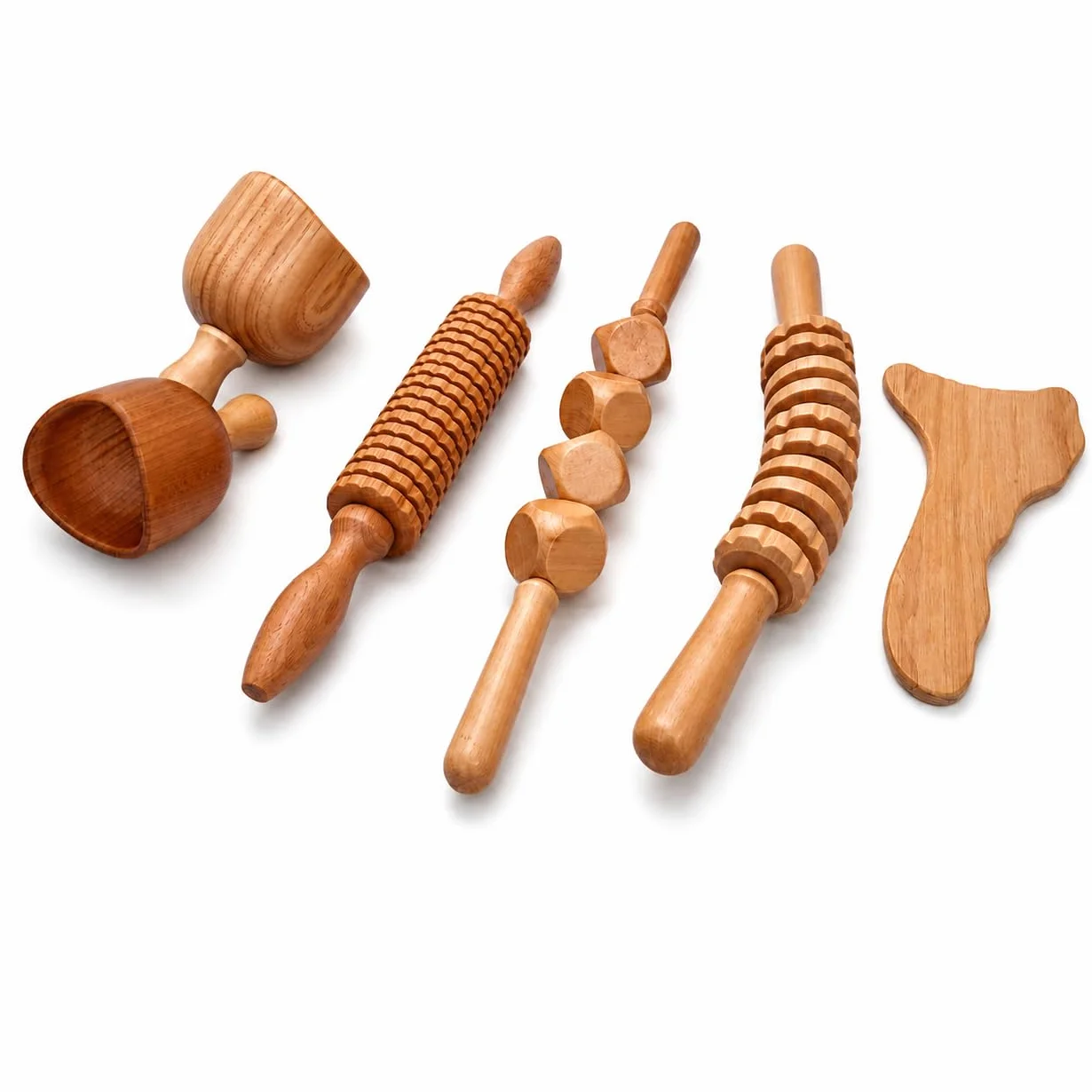 Kit Maderoterapia Anticelulítica | Kit Maderoterapia Corporal | Kit Compuesto de 6 Elementos Fabricados en Madera de Pino y Loto Natural | Diseños Exclusivos Maderoterapia Estética España