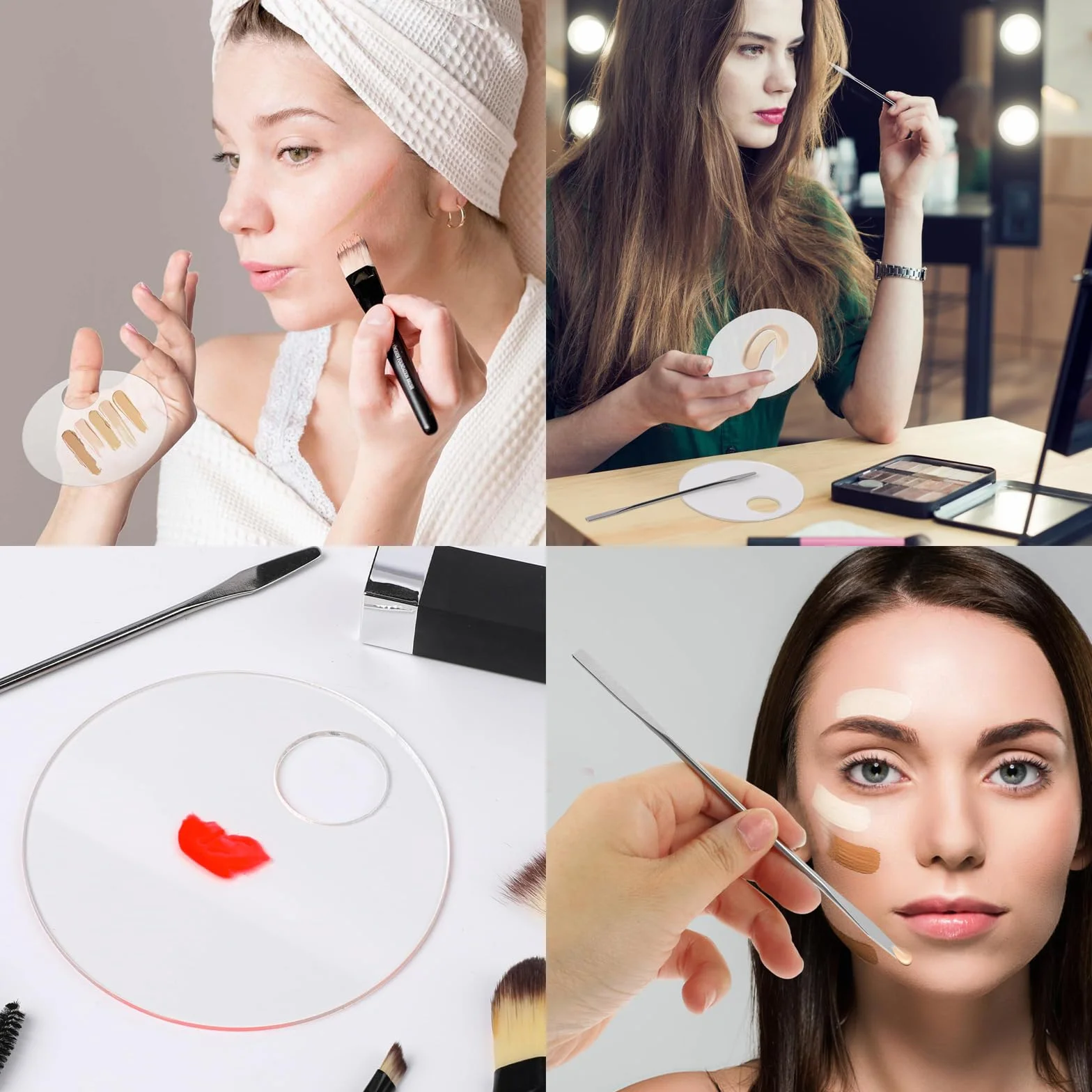 Paleta de Maquillaje Profesional Transparente 2 PCS con Espátula de Acero Inoxidable