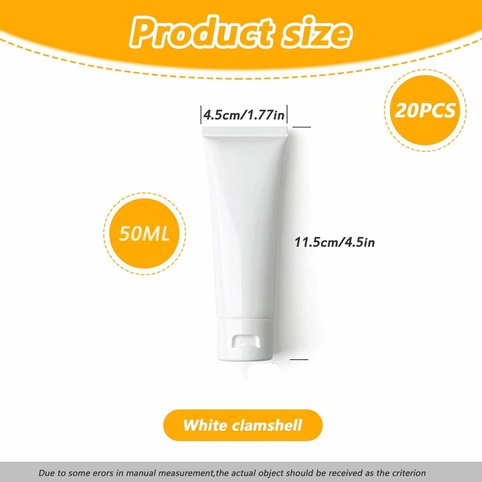 Tubos Plásticos Blancos 50ml para Loción Cosmética, Botellas Compresión Rellenables, Muestras Viaje
