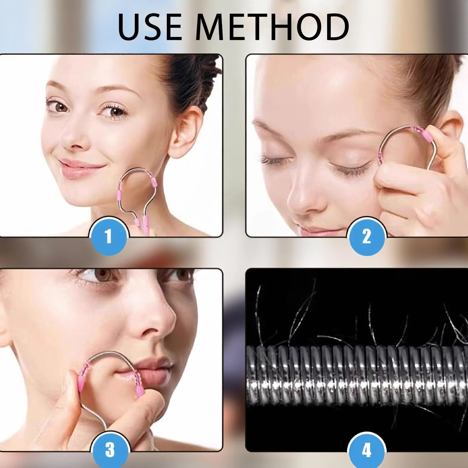 2 Piezas Depilador Facial de Muelle,Manual Depiladora,pinza depilación muelle,depiladora facial de muelle,Resorte de Acero Inoxidable Herramientas de Depilación,Con Hilo de Rodillo de Vello
