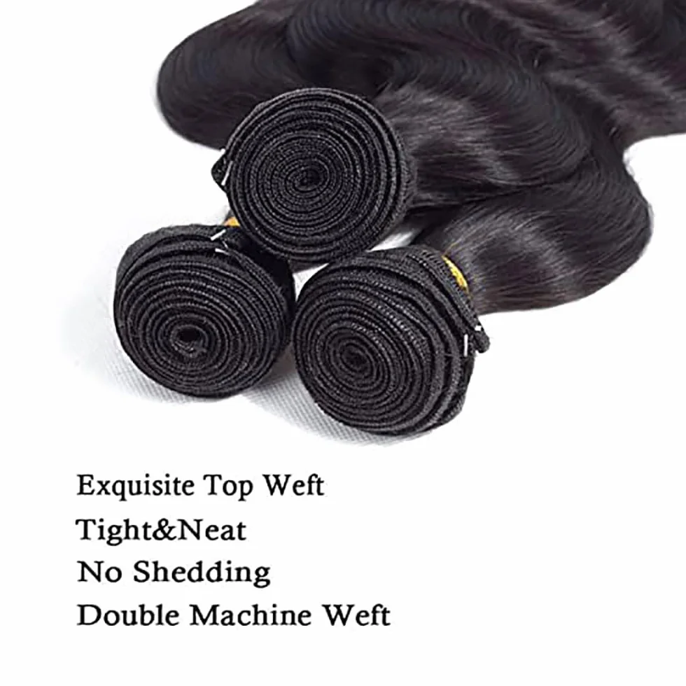 Extensiones de cabello humano con ondas de cuerpo humano, 3 paquetes de 50 g/unidad, doble trama #1B, color negro natural, para mujeres de 45,6 cm, 50,58 cm