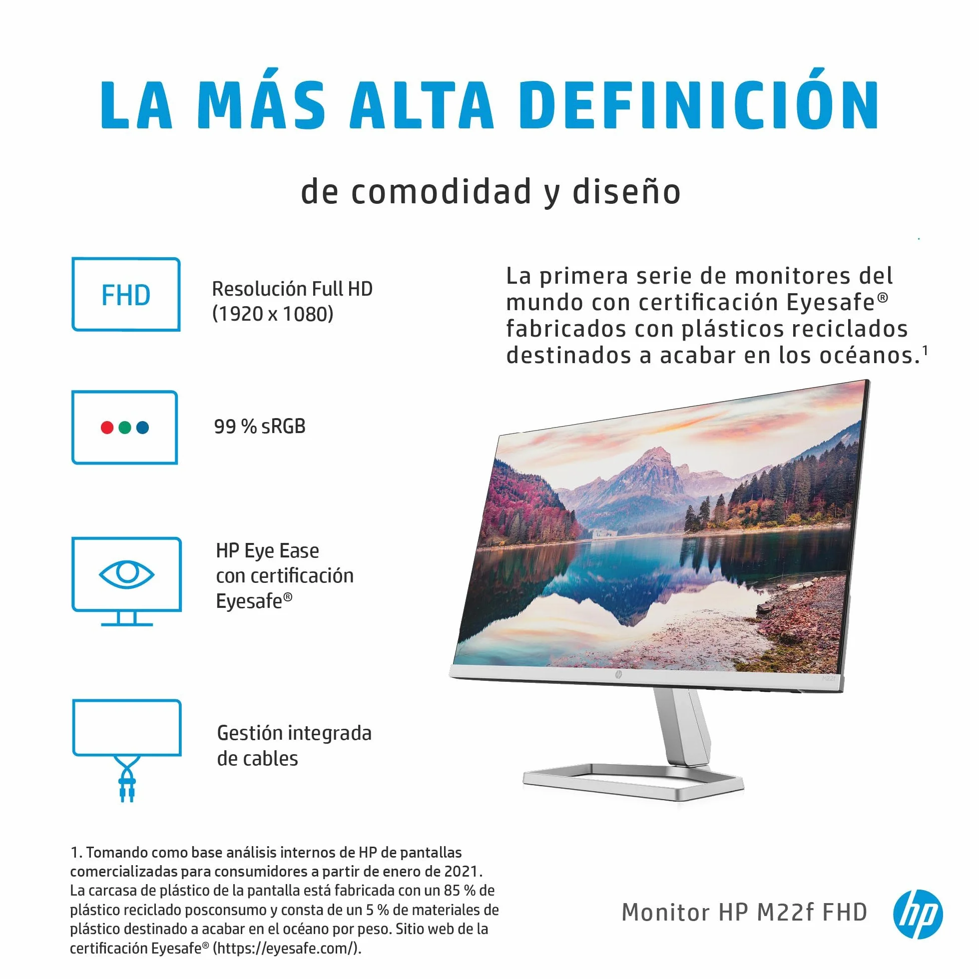 HP M22f Monitor 22" Full HD 1920x1080 75Hz 5ms IPS LED AMD FreeSync HDMI VGA Negro