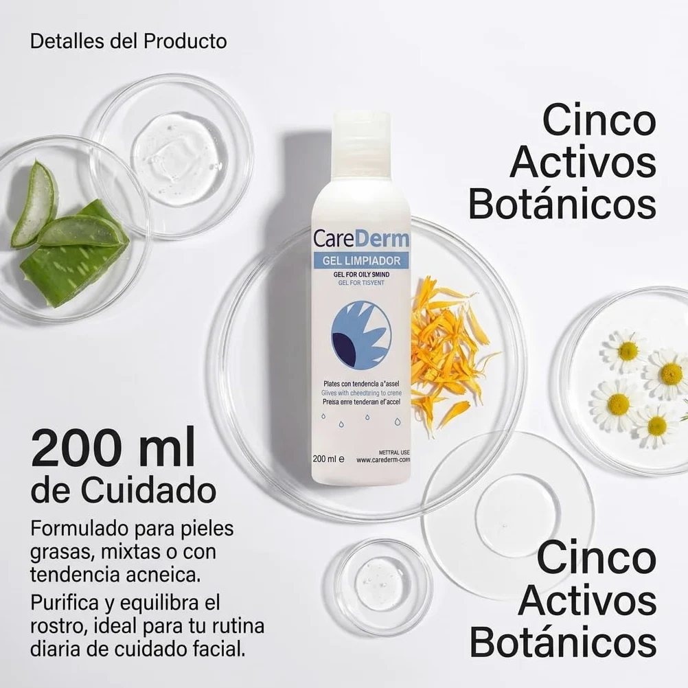Carederm Gel Limpiador Pack | Gel Limpiador Facial para Piel Grasa, Acneica y con Seborrea | Con Aloe Vera | Caléndula | Echinacea y Manzanilla | Limpieza Profunda | Acción Seborreguladora (X3)