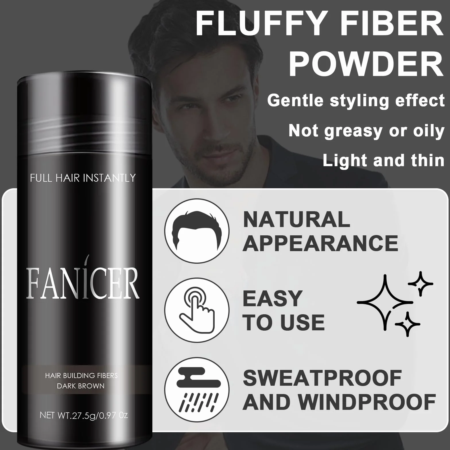 Polvo Fibra Capilar 27.5g Marrón Oscuro para Cabello más Lleno