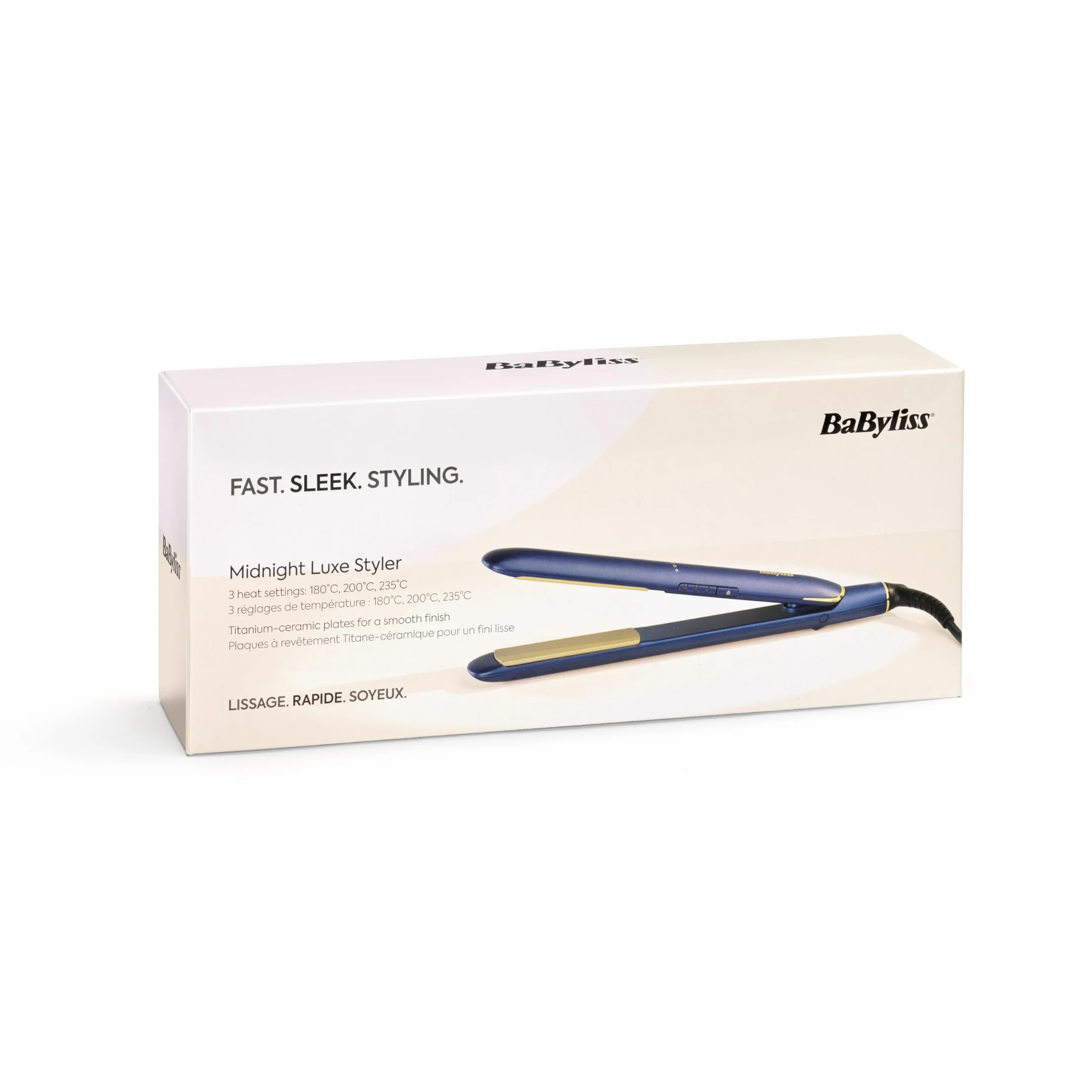 BaByliss Plancha de Pelo Midnight Luxe 2516PE - Placas flotantes de cerámica con titanio, 235°C, Multivoltaje, Azul