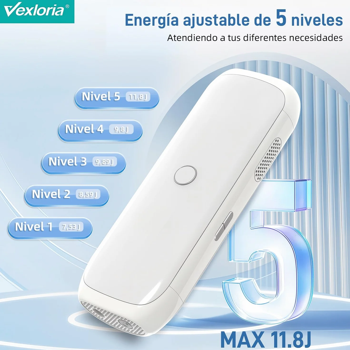 Depiladora Laser IPL Enfriamiento 5 Niveles Energía Flashes Ilimitados Luz Pulsada Piernas Bikini Axilas Cara