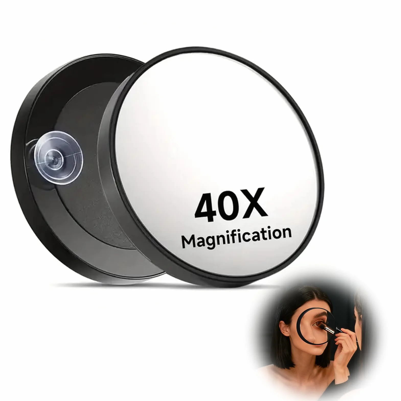 Espejo de Aumento 40X con Ventosa, Espejo de Maquillaje Compacto 3.5 Pulgadas, Pinzas de Acero Inoxidable