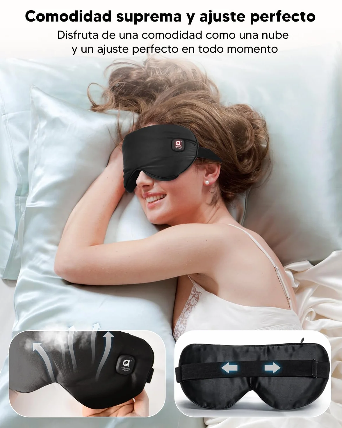 Arboleaf Antifaz Calor Ojos 3 Niveles Mascarilla Térmica Recargable USB-C Batería 1000mAh Bloqueo Luz Lavable