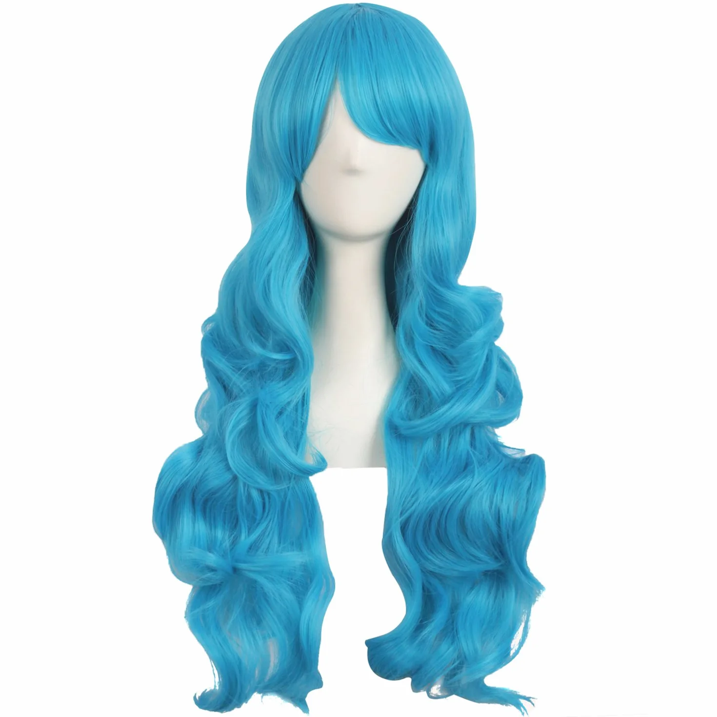 Mapofbeauty Peluca Sintetica Rizada 70cm Cereste Azul