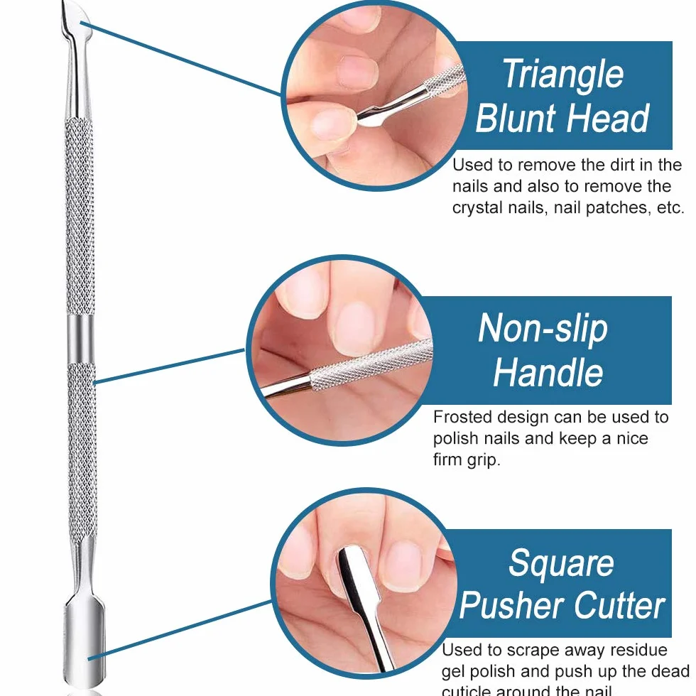 XCOZU Empujador de Cutículas Doble Cabeza Acero Inoxidable Herramienta Profesional Limpieza Uñas