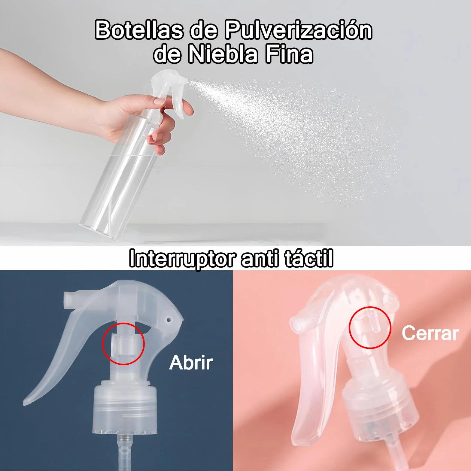 Paquete de 3 Botellas Spray Plásticas 300ml, Botella Pulverizadora de Niebla Fina Reutilizable