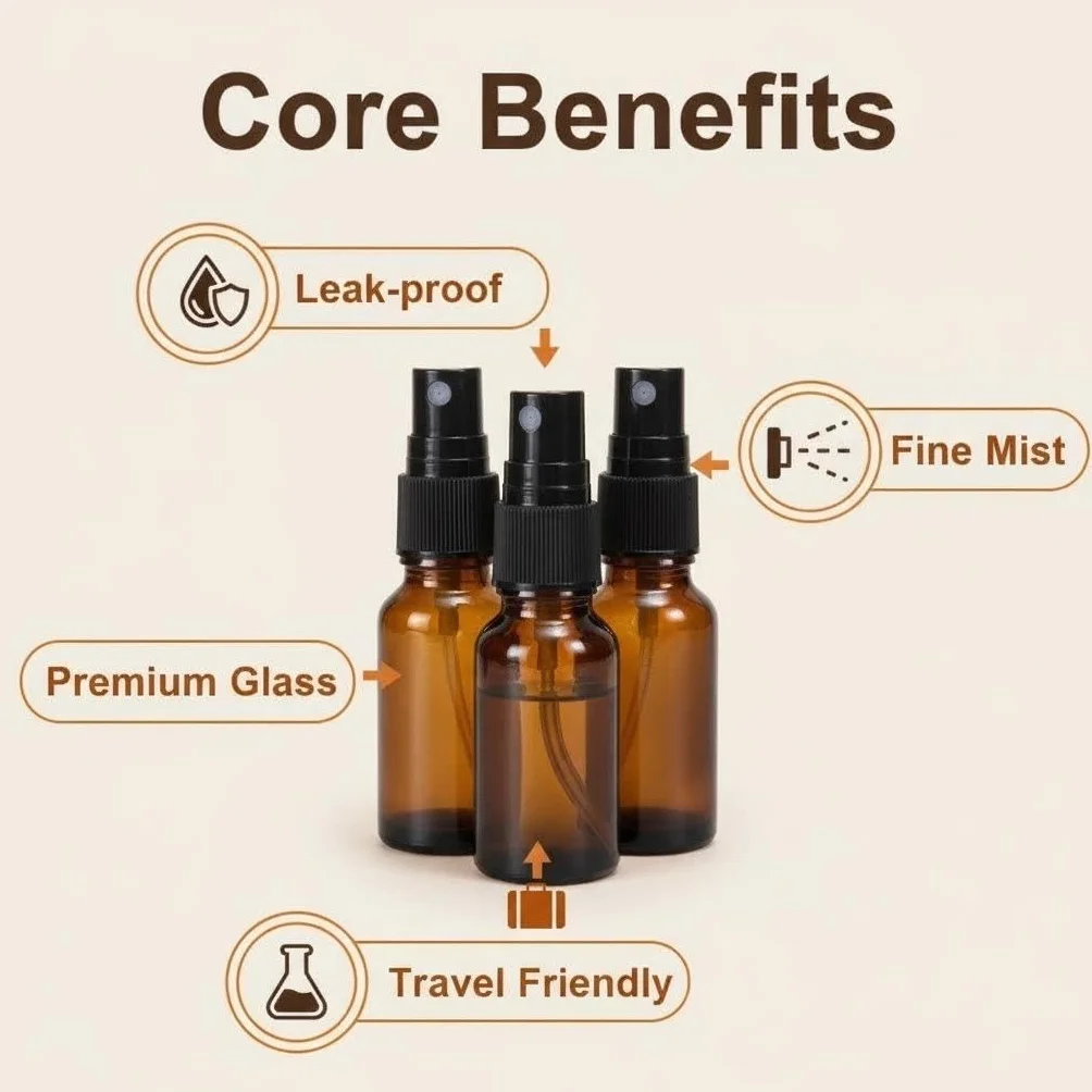 Botellas vacías de vidrio ámbar 15 ml recargables spray niebla fina para aceites esenciales