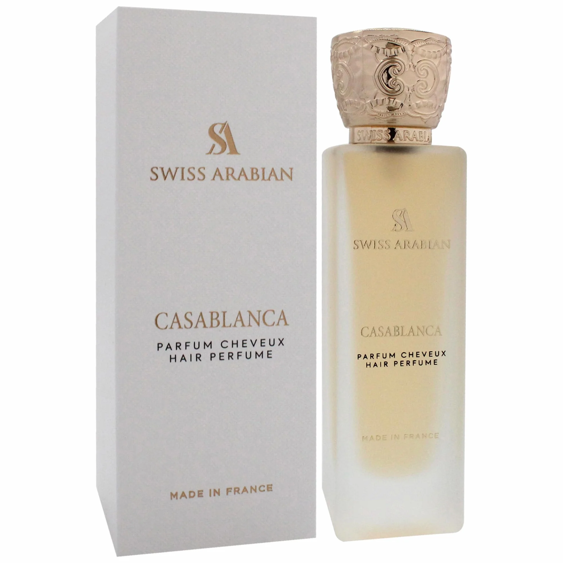 Swiss Arabian Casablanca Spray capilar 50ML fragancia afrutada floral almizclada manzana pachulí ámbar brillo nutritivo protección UV
