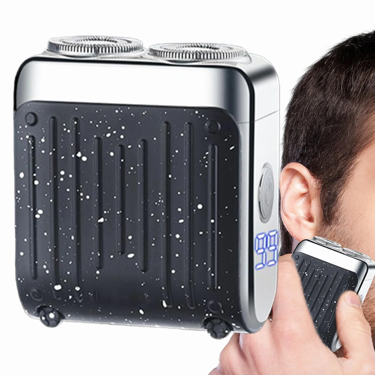Mini Carga Eléctrica USB Afeitadora Barba Doble Anillo LED Portátil Húmedo Seco