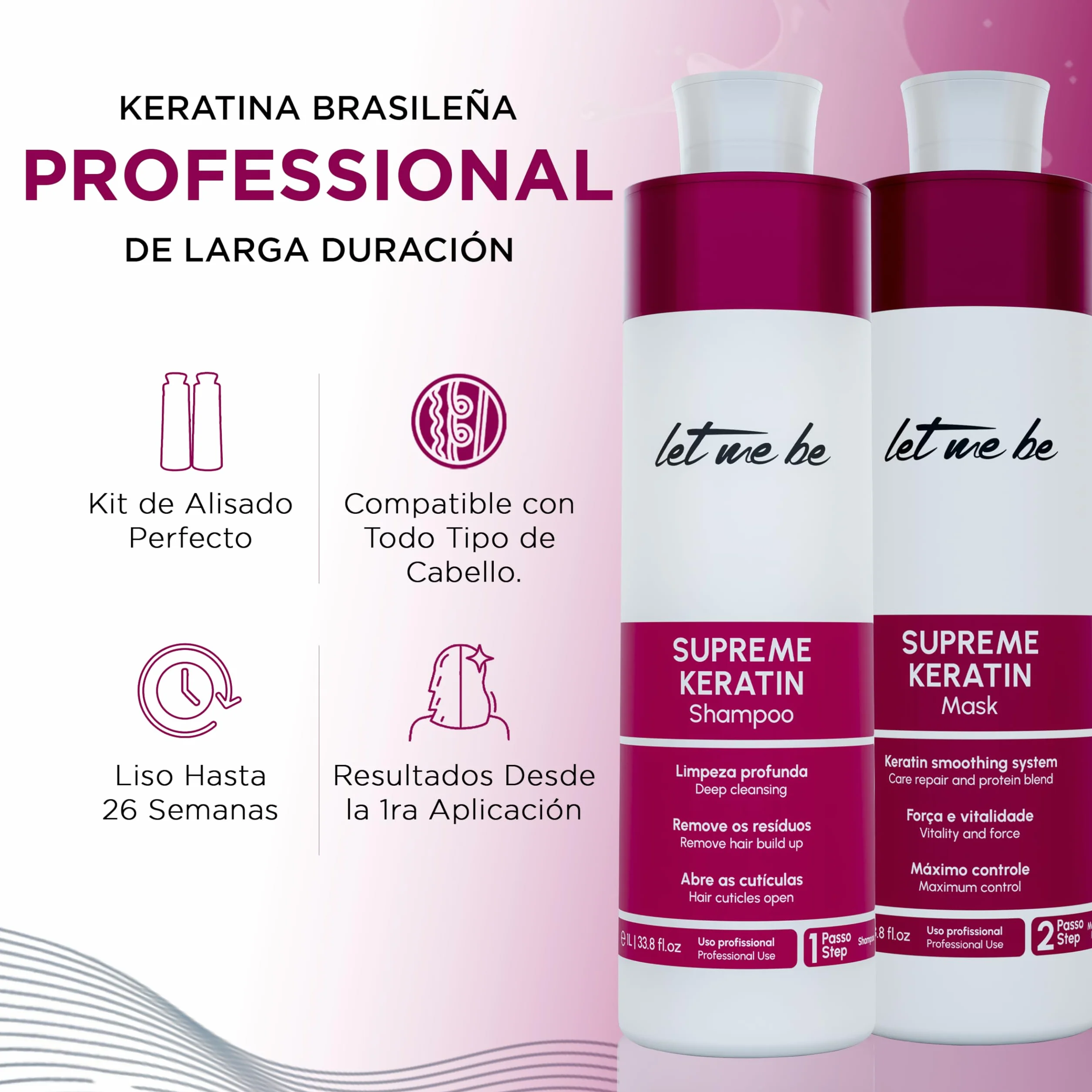 SupremeMask Keratina 2 en 1 Champú Antirresiduos Mascarilla Alisado Brasileño 2x500ml