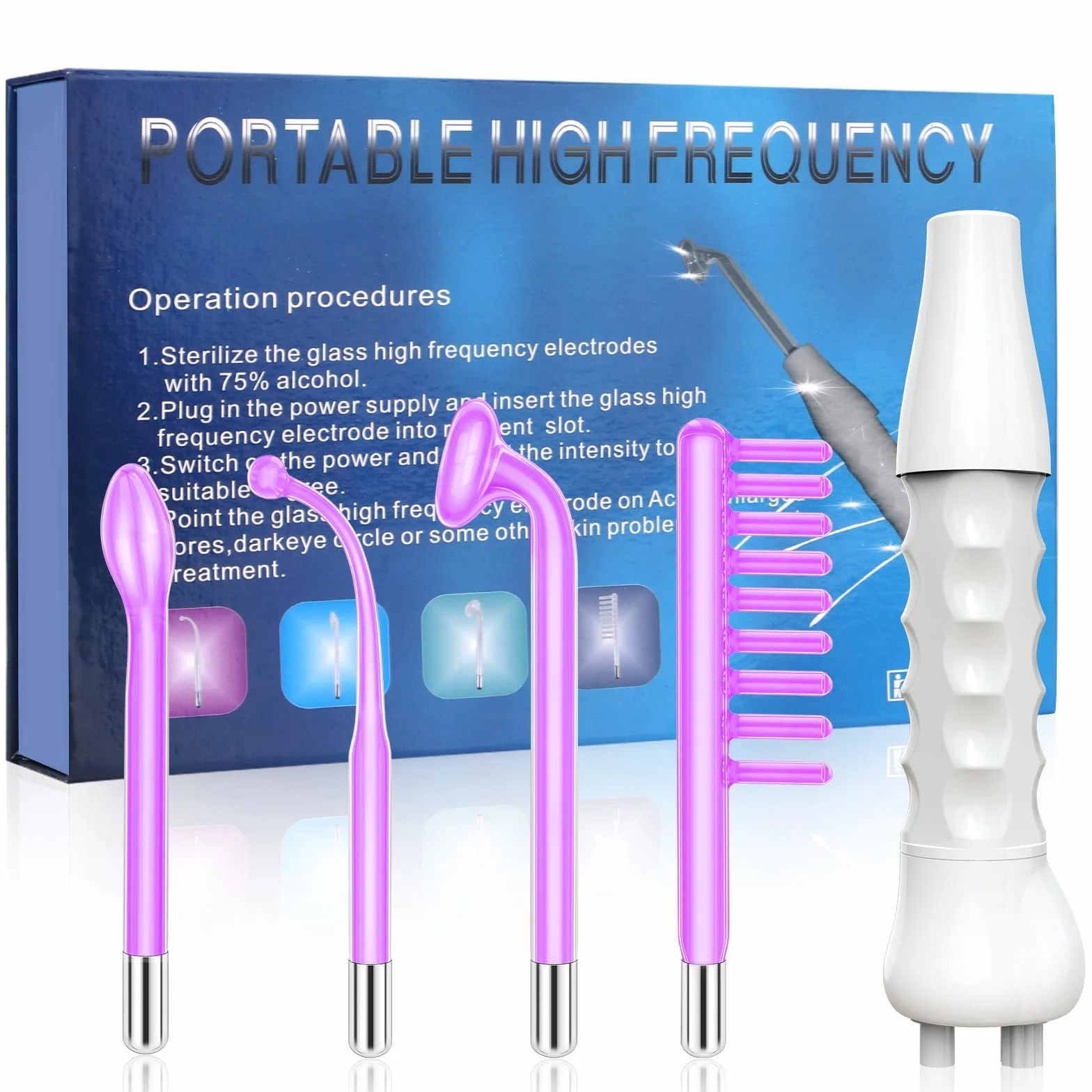 iklestar Alta Frecuencia Facial Profesional Aparato Capilar con 4 Electrodos, Portátil Masaje Facial Cuidado de la Piel