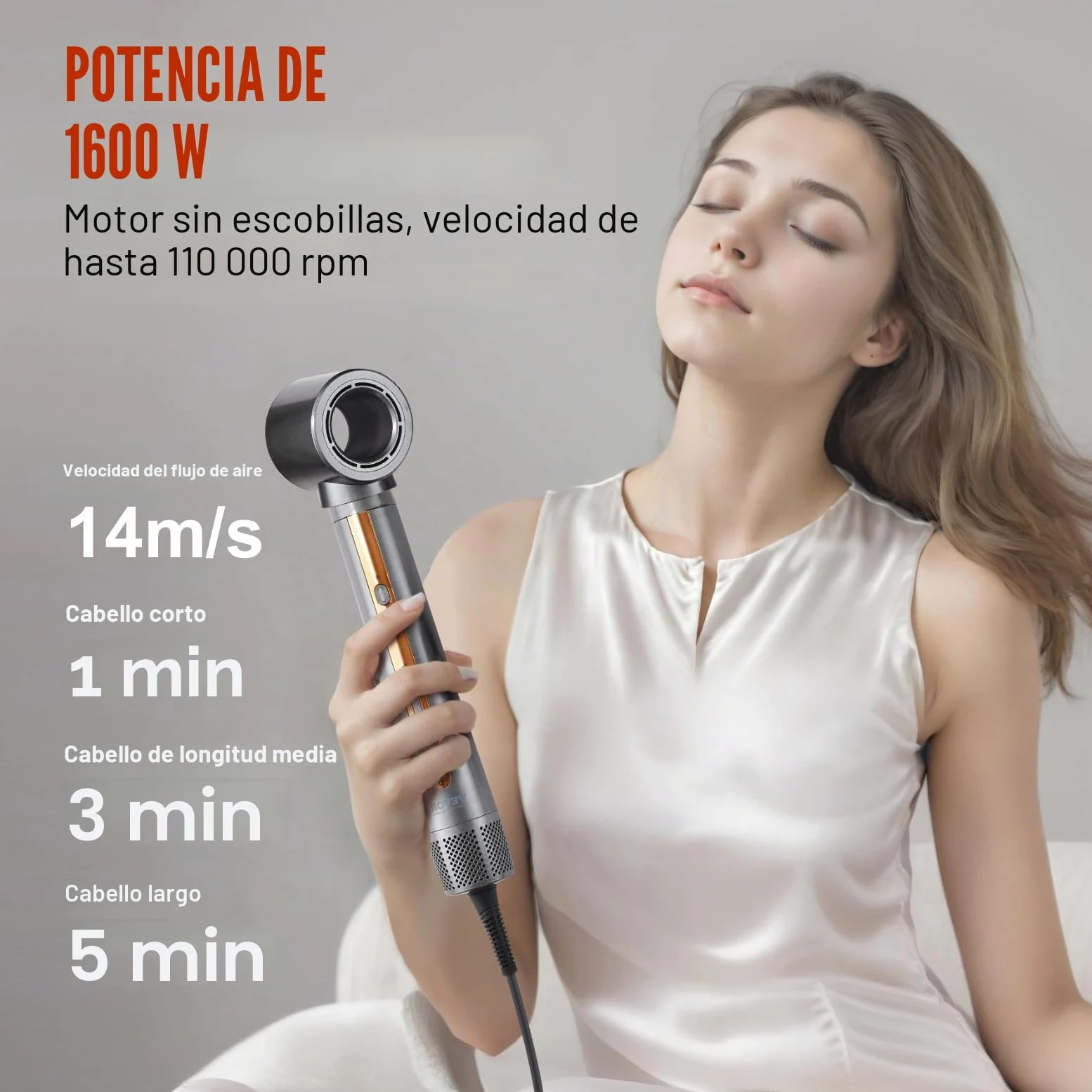 VEVOR Cepillo Secador y Moldeador de Cabello Multifunción 4 en 1, 110 000 RPM con 3 Cepillos y 1 Boquilla, Cepillo Secador de 4 Temperaturas y 3 Velocidades a Rizar, Peinar y Dar Volumen, 330 x 52 mm
