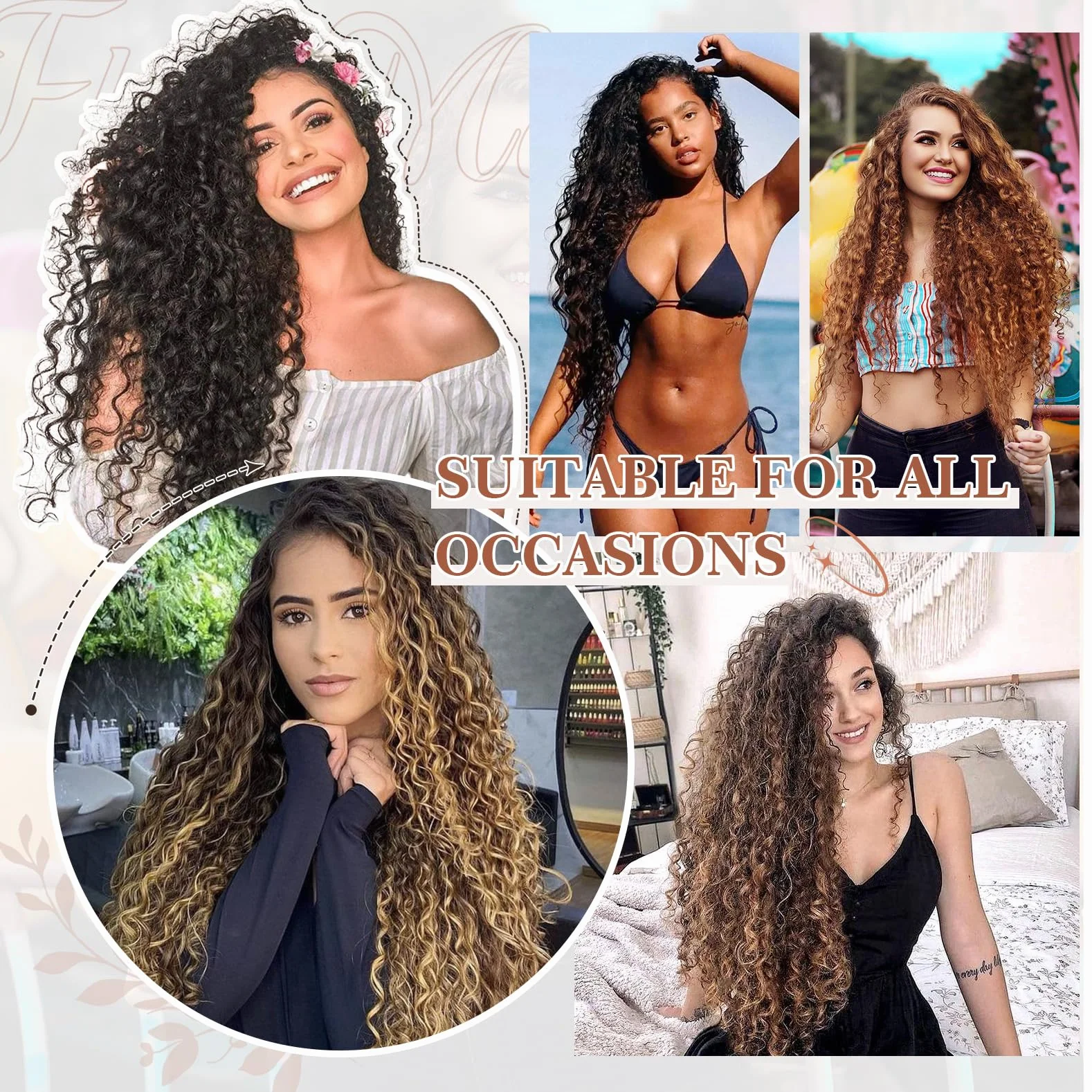 Extensiones de pelo con clip 4 piezas 100% seda de proteínas puras 40 cm rizadas color marrón oscuro