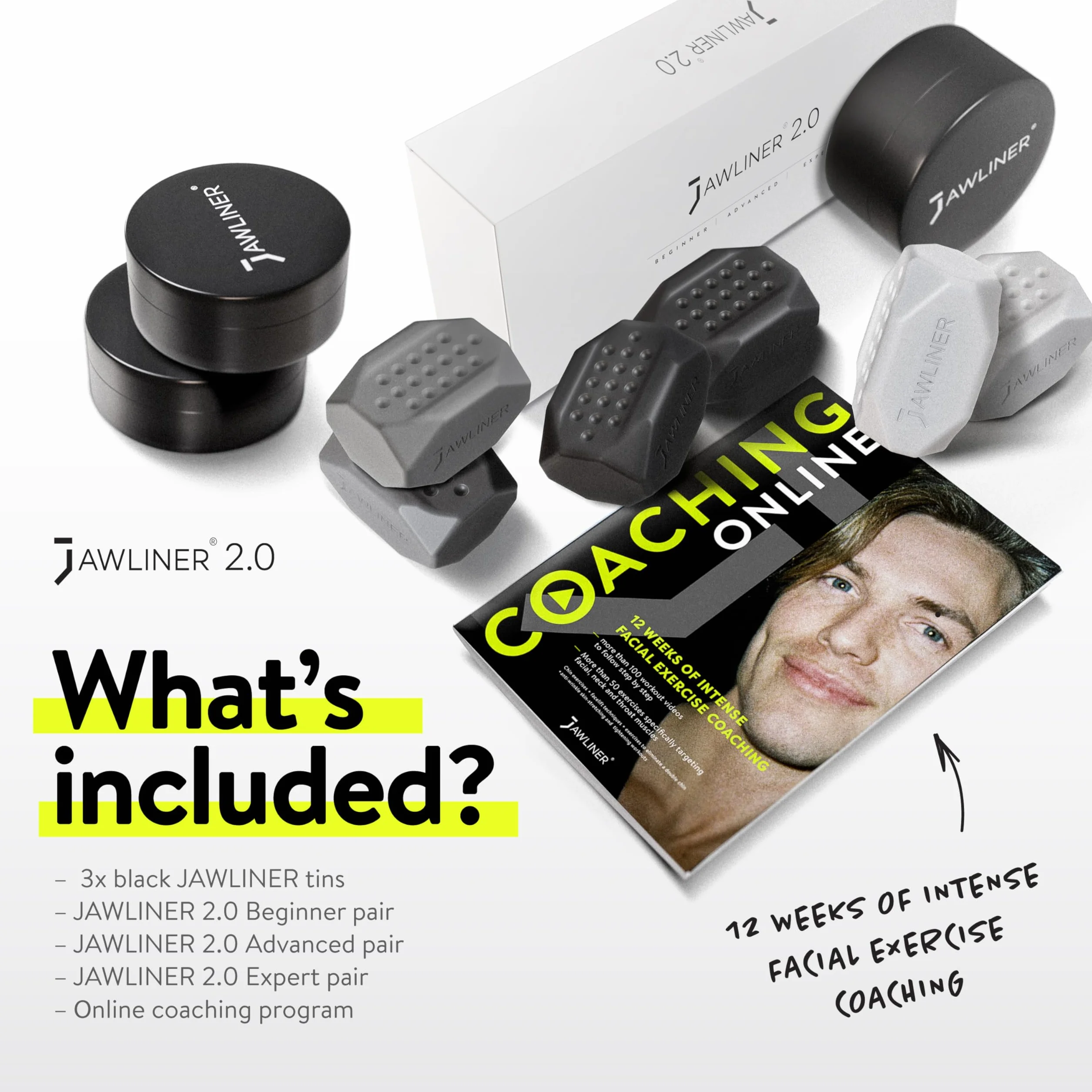Jawliner® Juego de ejercitador de mandíbula 3 niveles de resistencia silicona de grado alimenticio