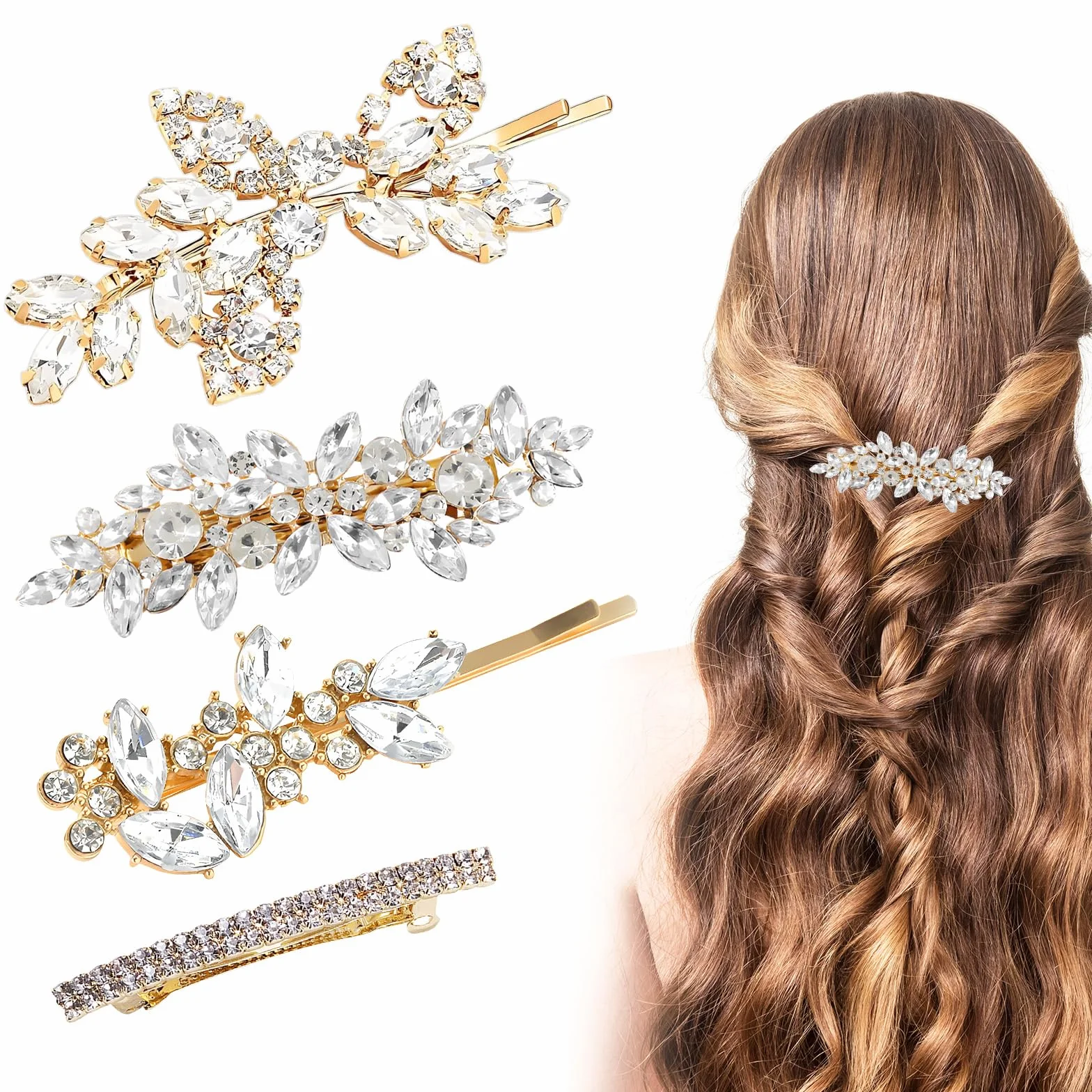 Accesorios para el cabello con diamantes de imitación dorados, pinzas brillantes para novia, horquillas de cristal