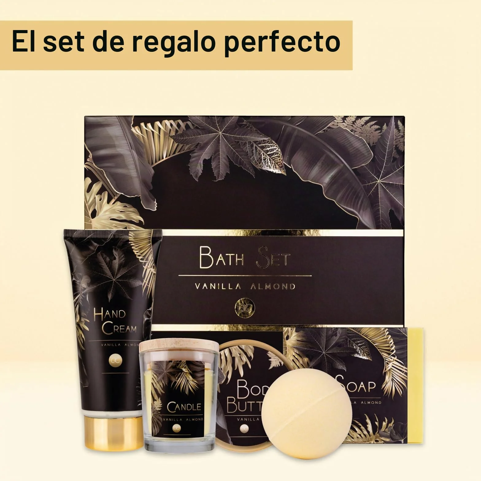 Accentra Set de regalo para mujer de lujo 5 piezas baño con vela perfumada jabón crema de manos mantequilla corporal bomba de baño