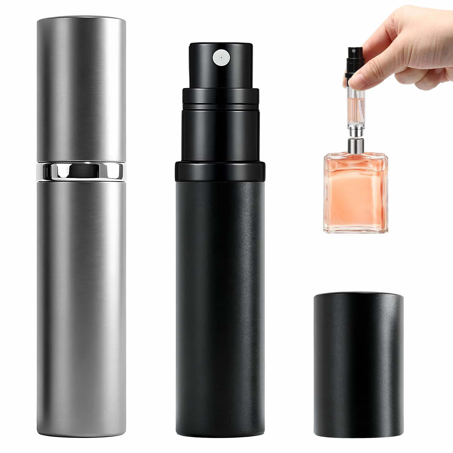 Pack de 2 Botellas de Perfume de Viaje de Aluminio de 5ml Recargable Gris y Plateado