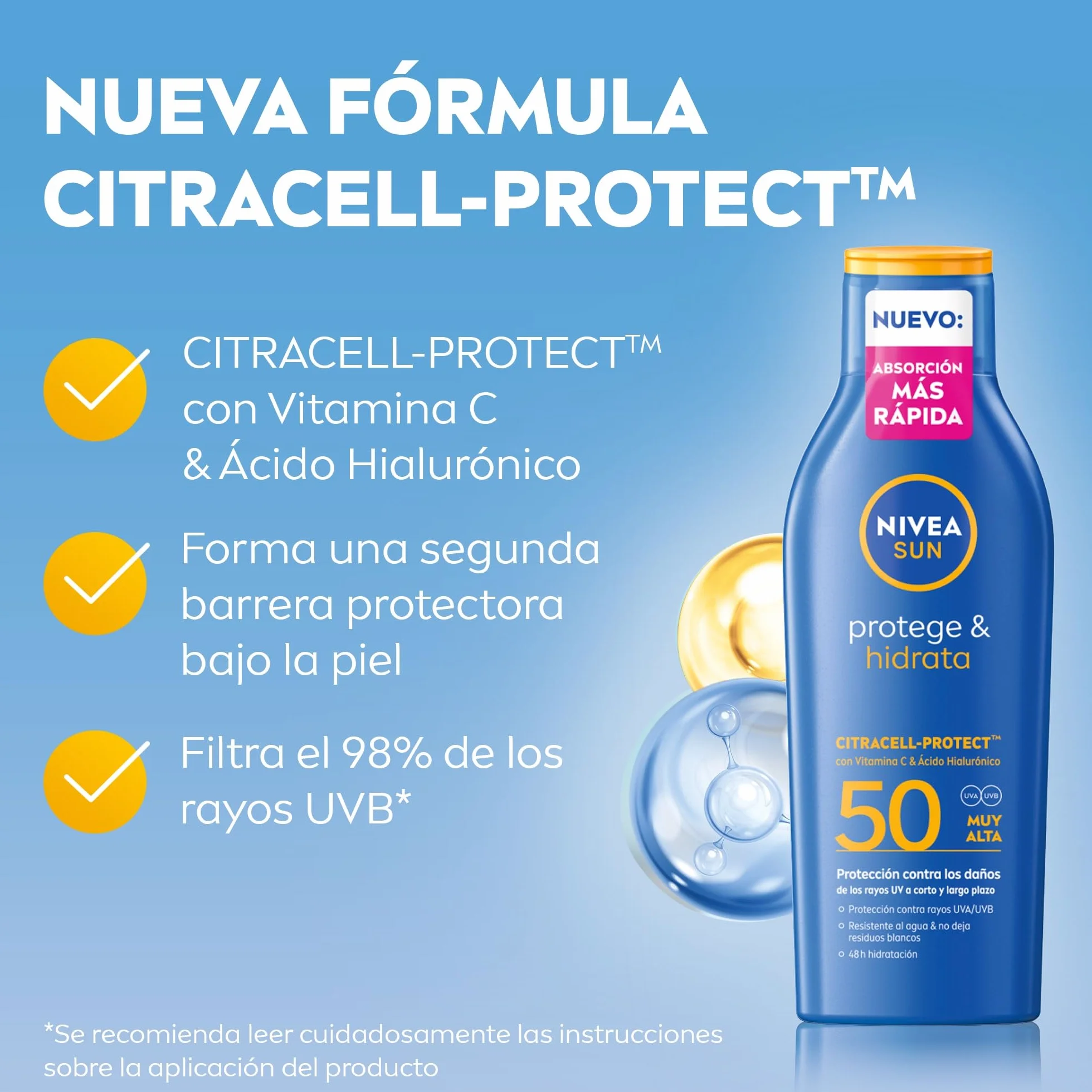 NIVEA SUN Protege & Hidrata Leche Solar FP50+ Protector Solar Corporal 400 ml