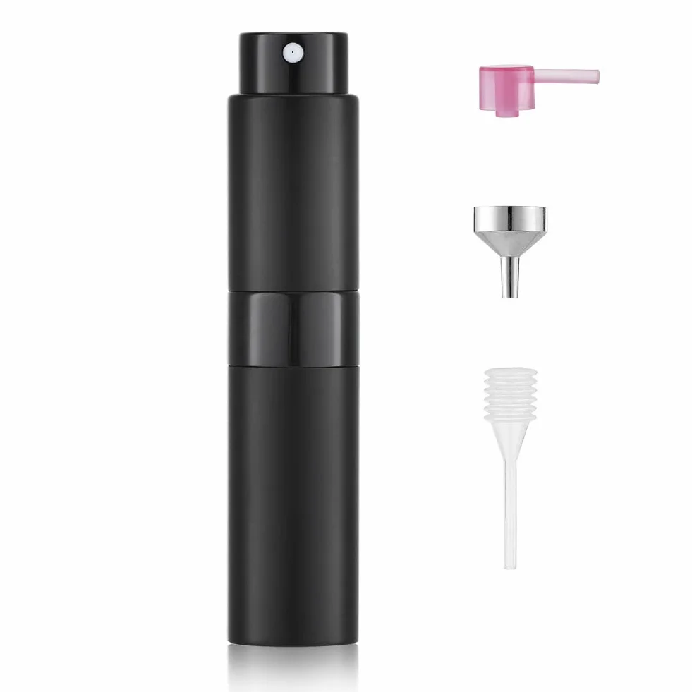 Toureal Atomizador Perfume Recargable Aluminio 8ml Spray Viaje Negro Mate