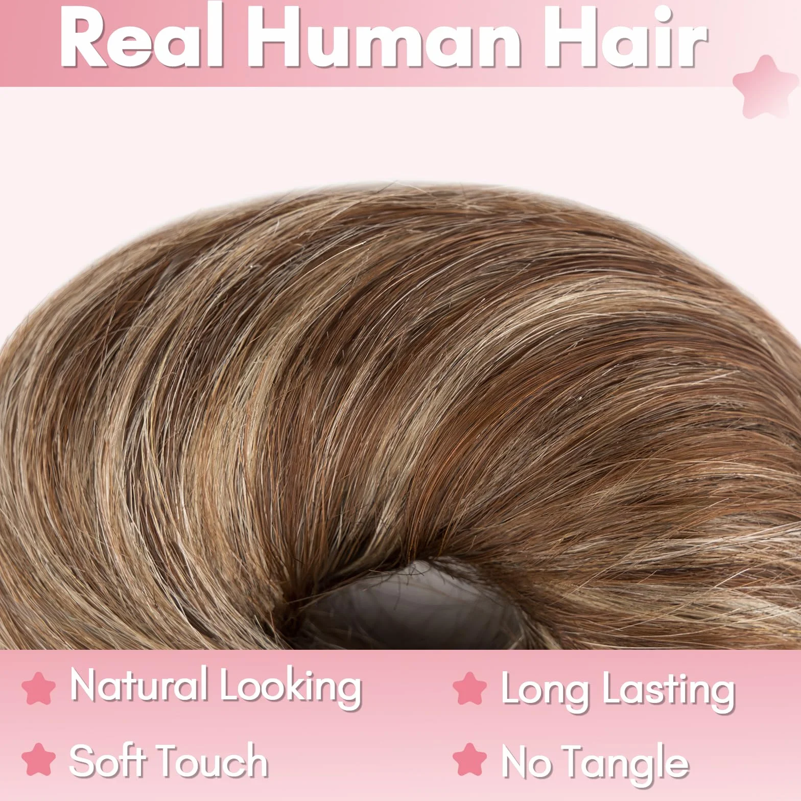 MY-LADY Moño Postizo de Pelo Natural Marron Chocolat/Rubio Elástico Liso para Mujer 25g