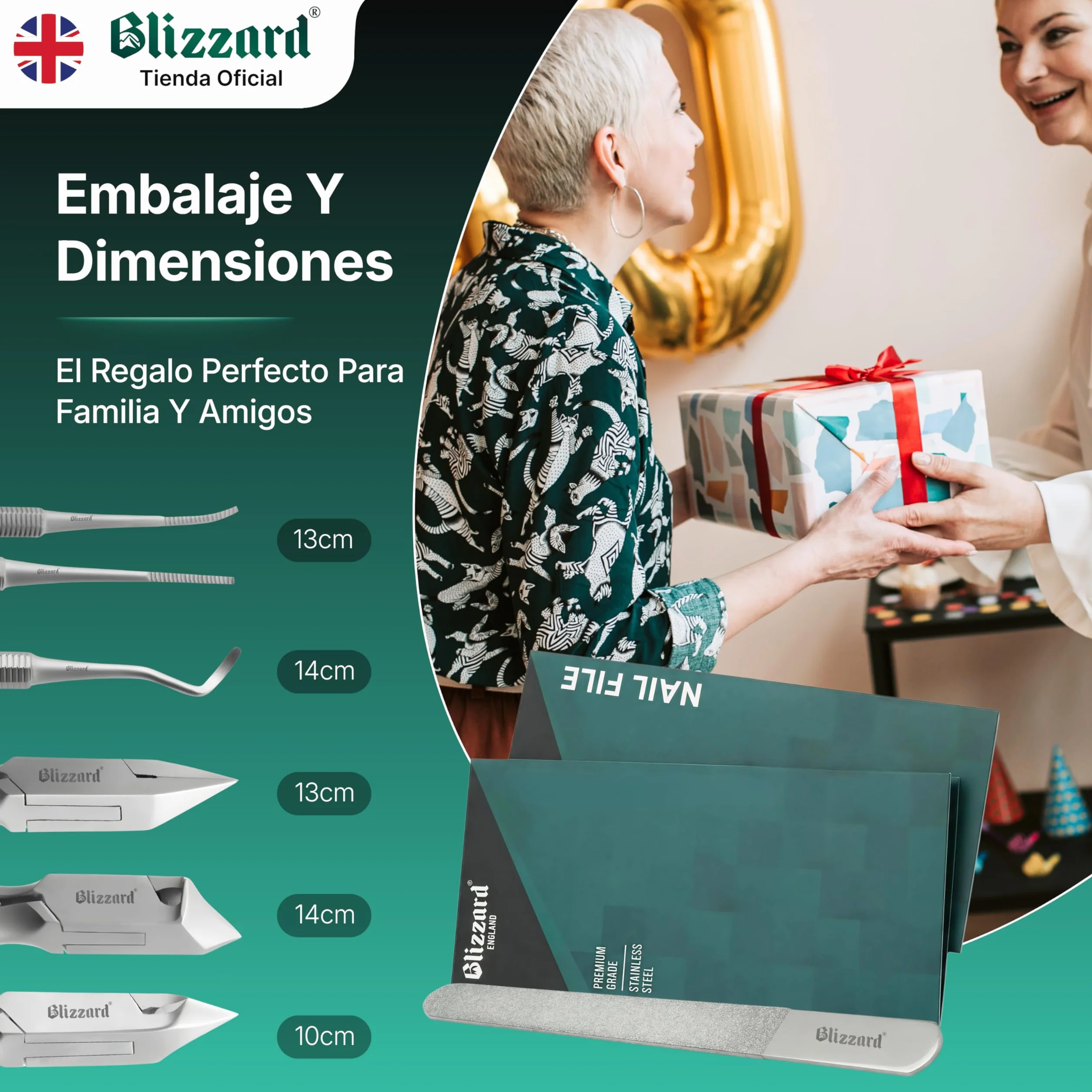 Blizzard Set de Podología Profesional 5 Piezas - Kit Pedicura para Uñas Gruesas y Encarnadas - Herramientas de Acero Inoxidable con Cortaúñas Alicates Cortacutículas Lima Elevador Podología Completo