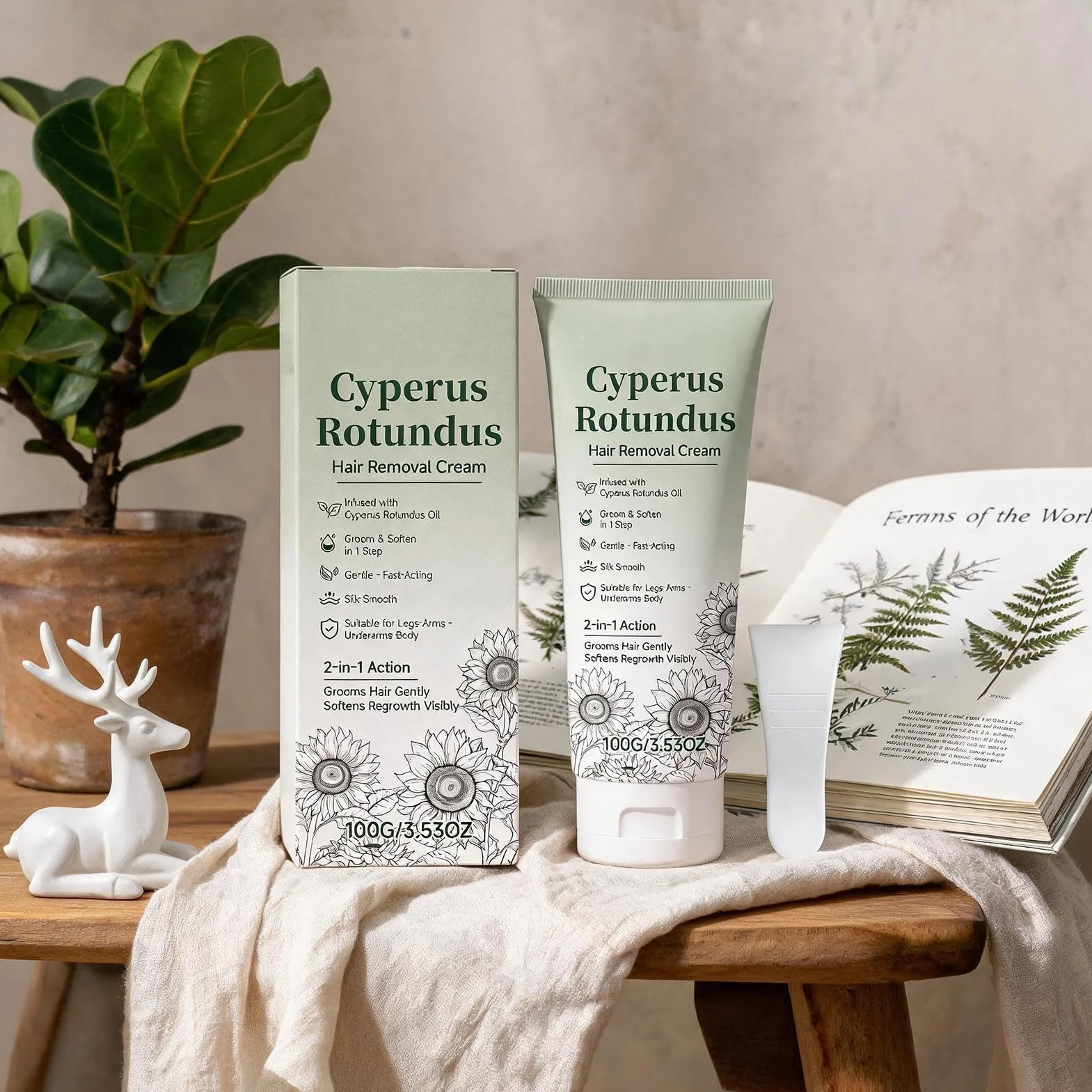 Crema Depilatoria Corporal Cyperus Rotundus 100g para Piel Sensible