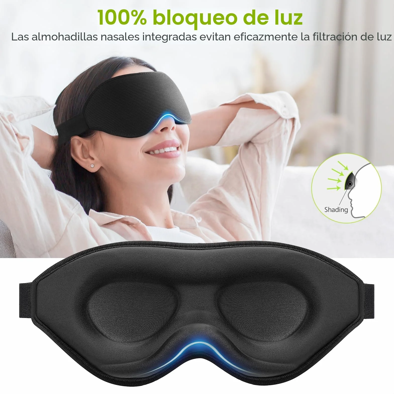 Antifaz para Dormir 3D Presión Cero Anti-Luz Suave Transpirable para Mujeres y Hombres