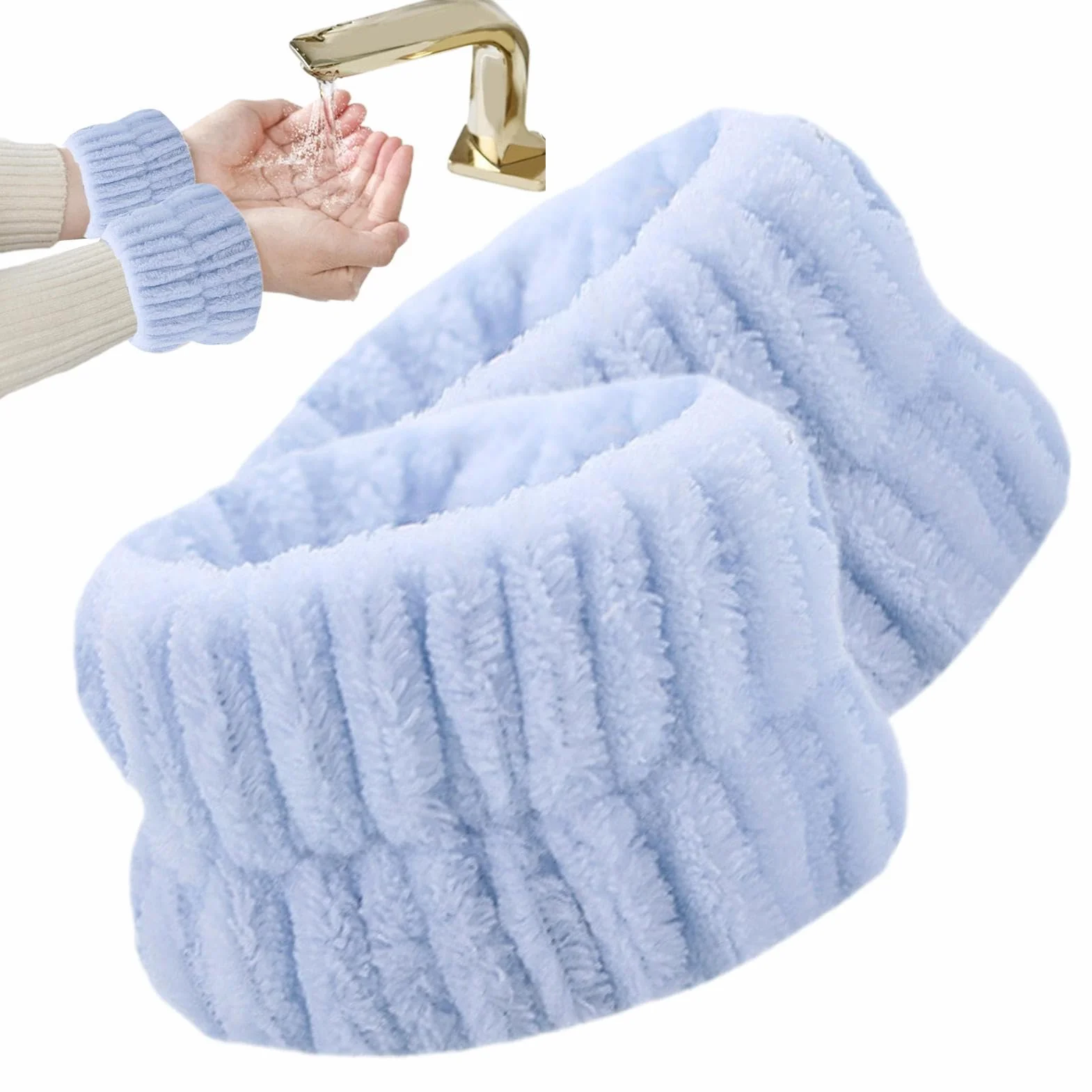 Pulseras de lavado facial, 2 bandas de microfibra absorbentes de lana de coral
