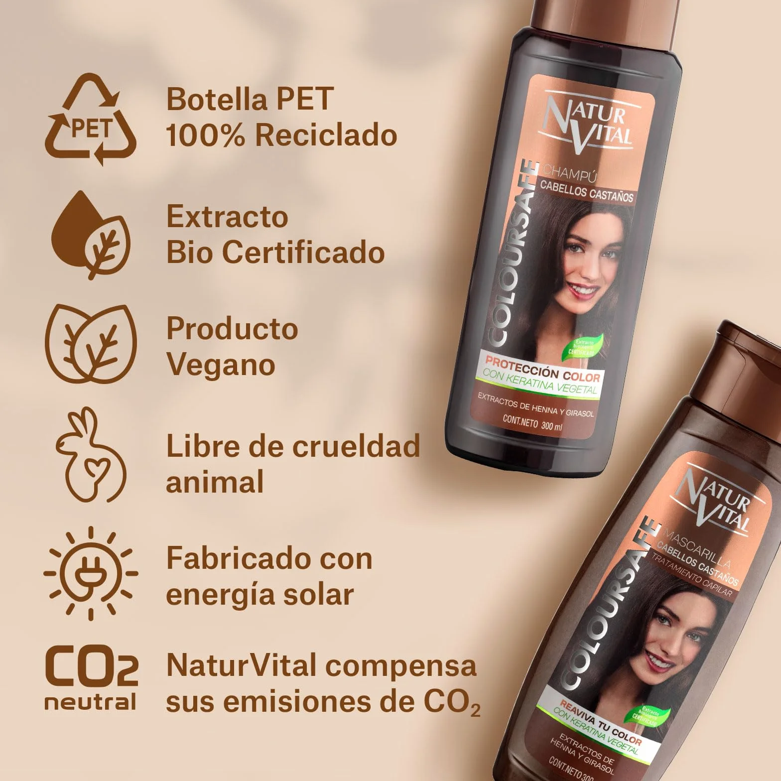 NaturVital Mascarilla de Pelo ColourSafe 300ml con Keratina Vegetal para Cabellos Castaños