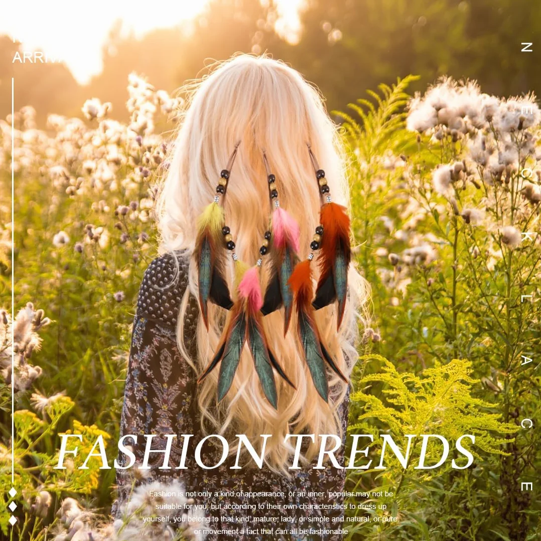 Clips de Pelo Pluma Boho con Plumas Pavo Real, Extensiones Cabello Hippie, Tocado Bohemio para Mujeres y Niñas